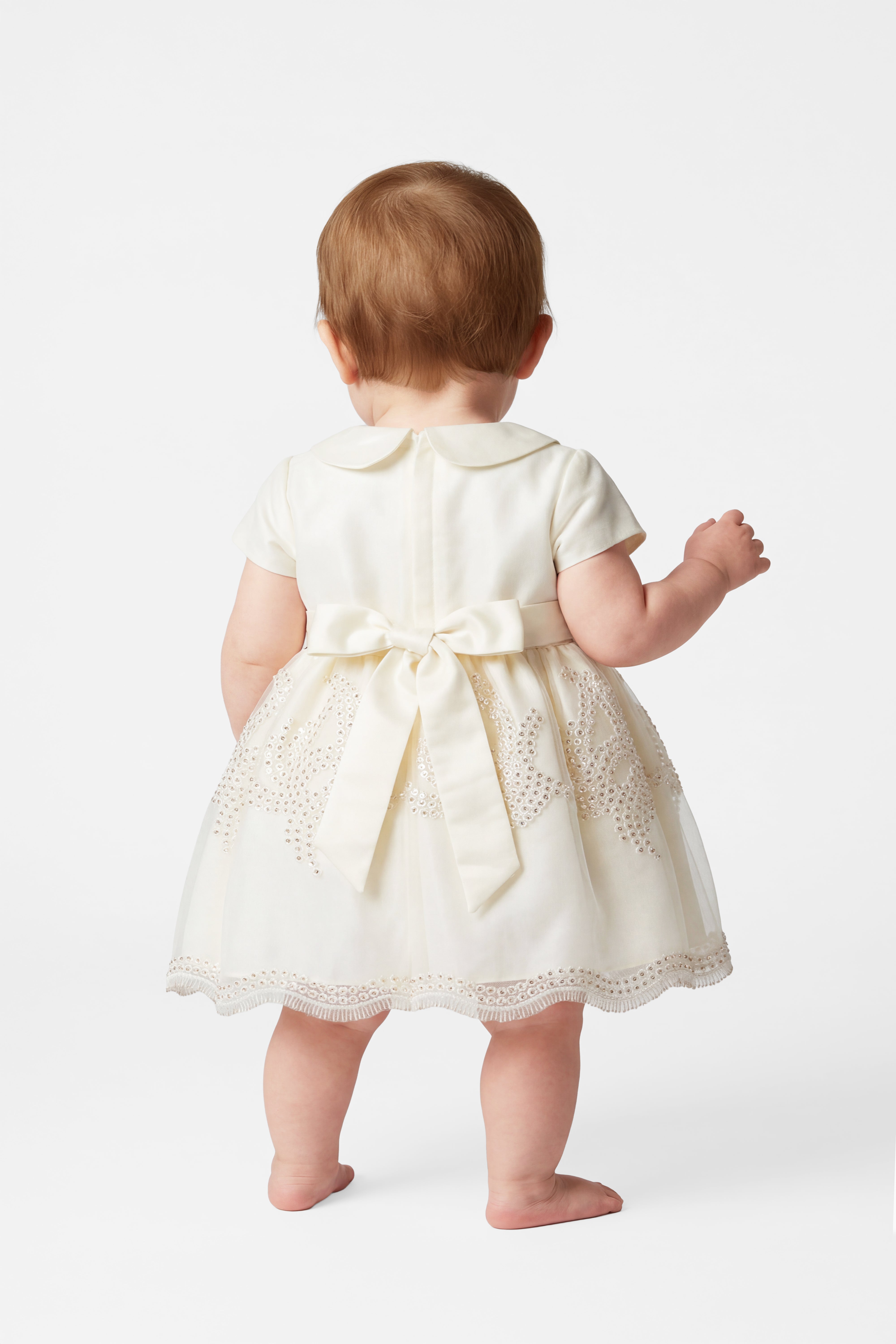 Baby Girls Ivory & Gold Beaded Tulle Dress Back Picture