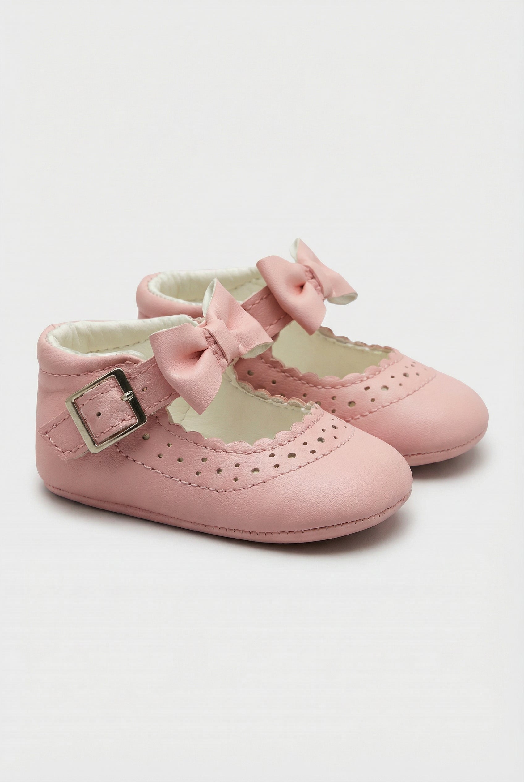 Baby Girls Mary Jane Flats with Bow & Scalloped Trim - Beatrice - Pink Pair Side Picture