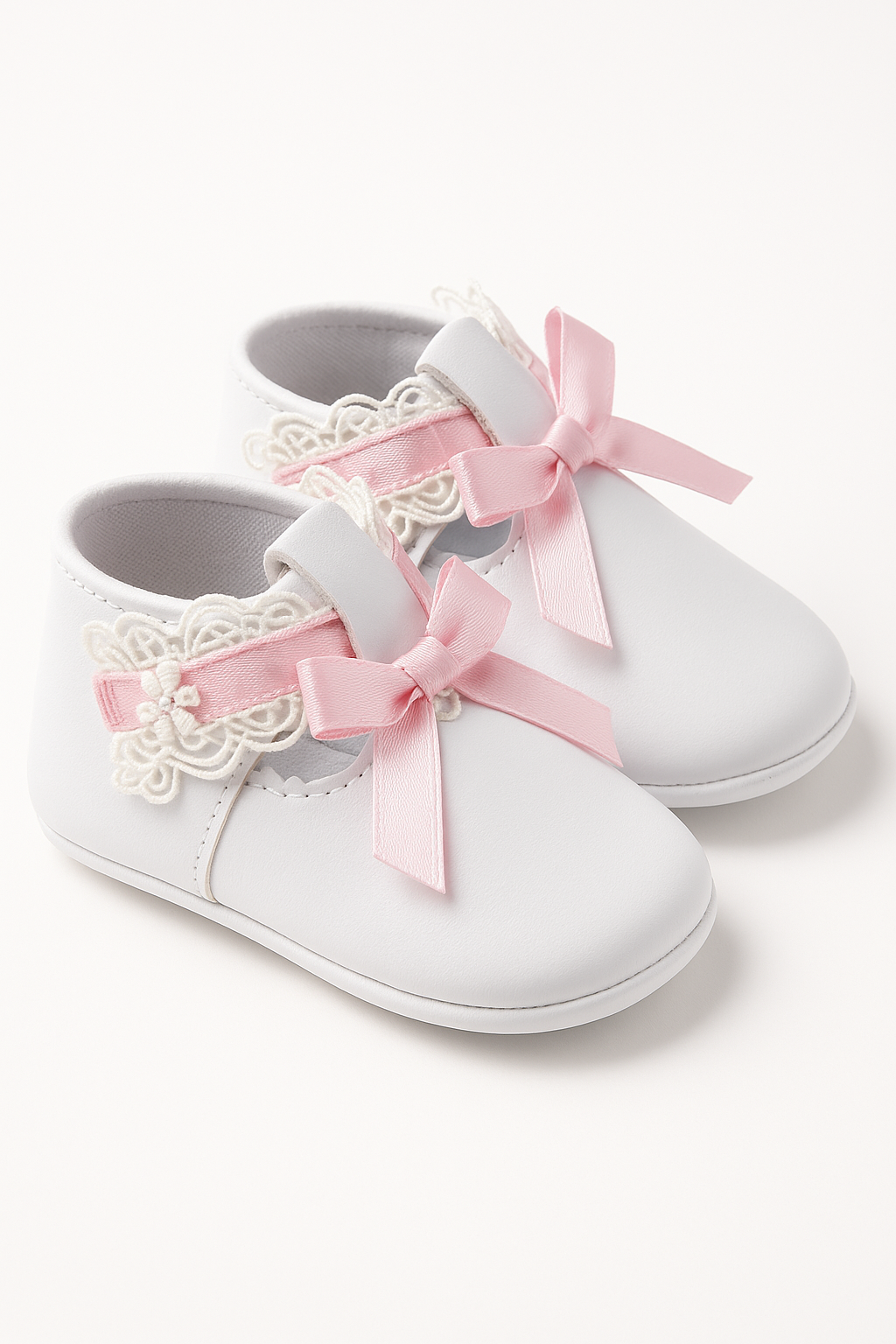 Baby Girls Patent Christening Shoes with Lace Details - VALENTINA - White Pair Side Picture