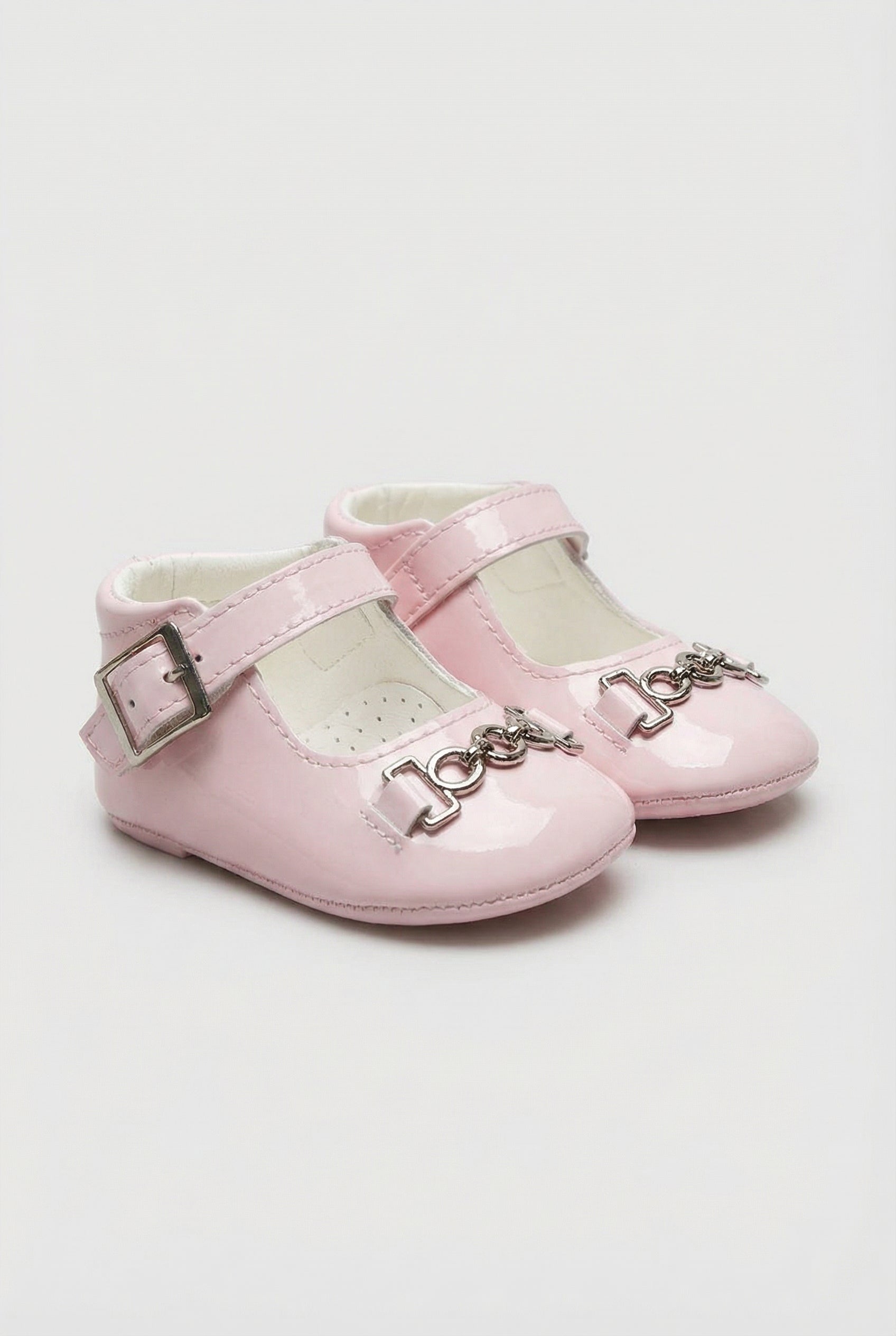 Baby Girls Patent Mary Jane Flats with Metal Detail - Charlotte - Pink Pair Side Picture