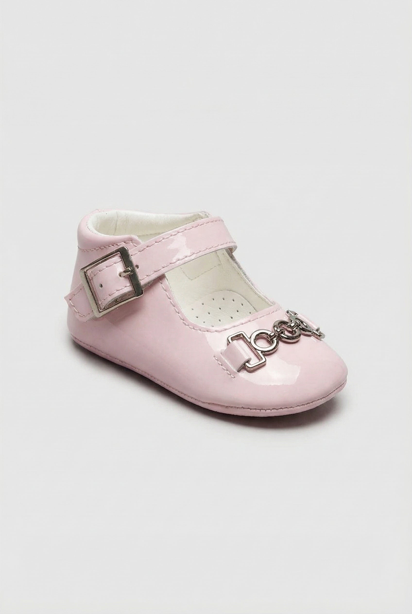 Baby Girls Patent Mary Jane Flats with Metal Detail - Charlotte - Pink Side Picture