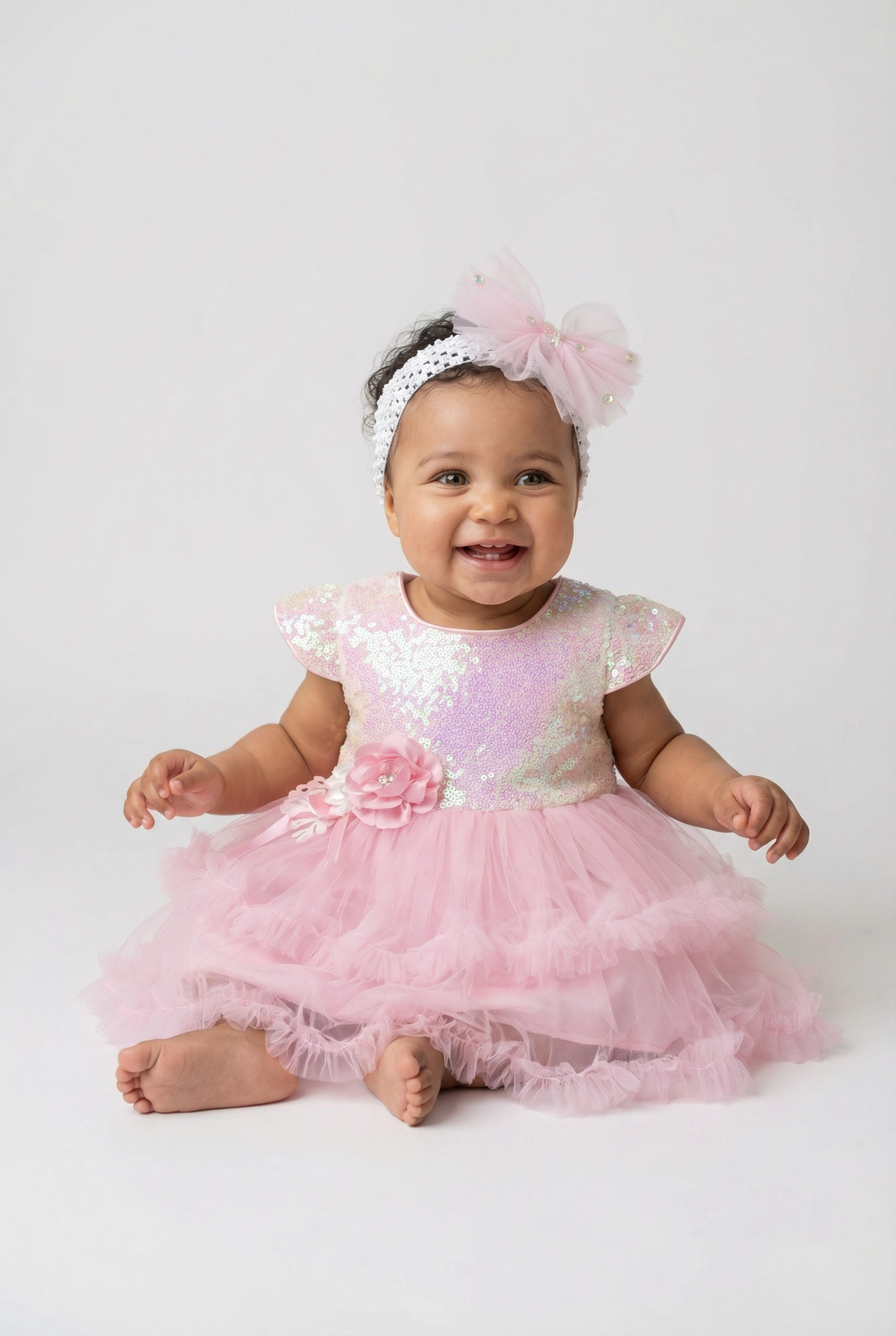 Vestito da festa in tulle con paillettes Rosa per bambina con fascia per capelli