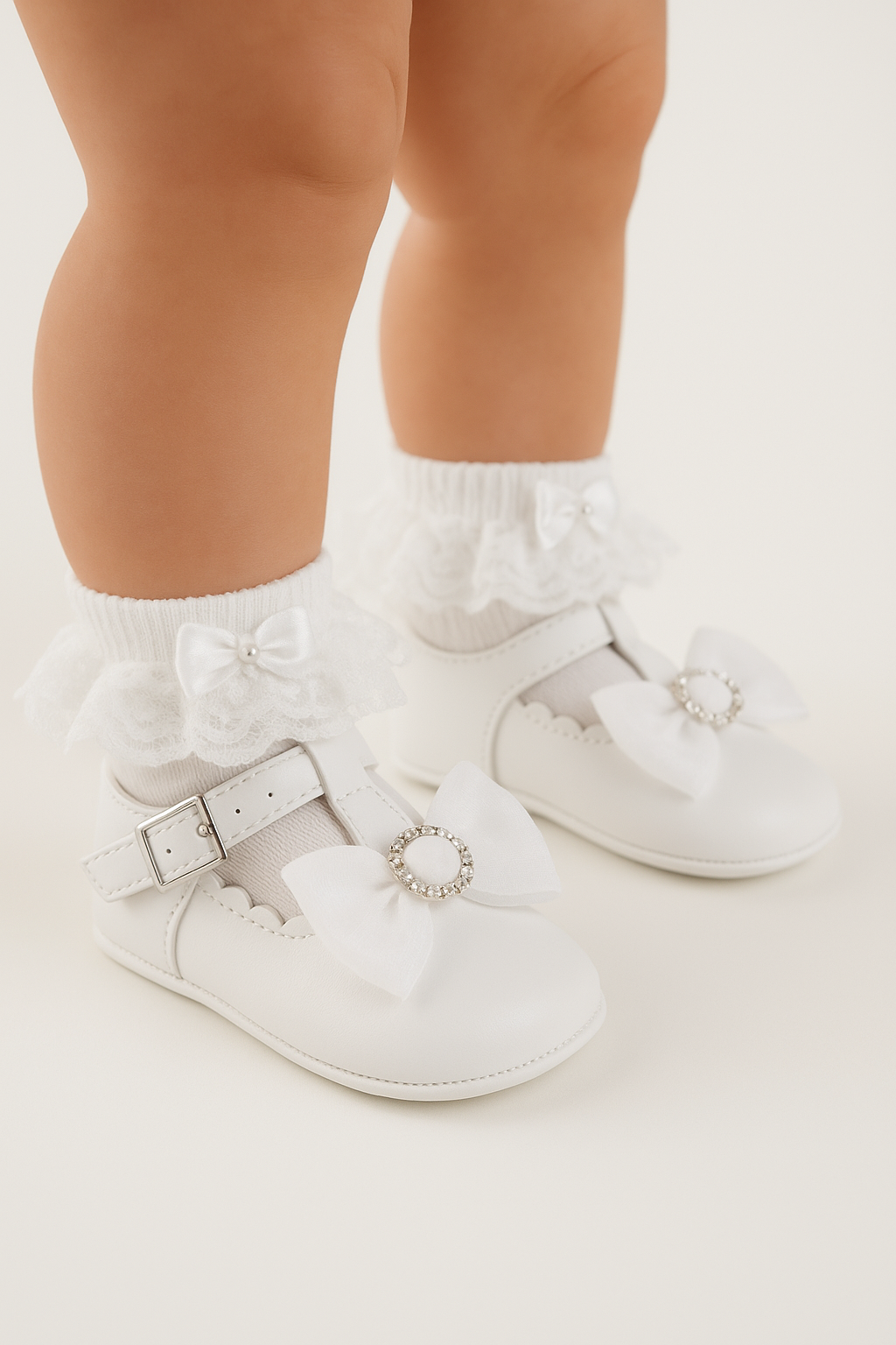 Baby Girls Rhinestones Christening Shoes - MILLIE - White