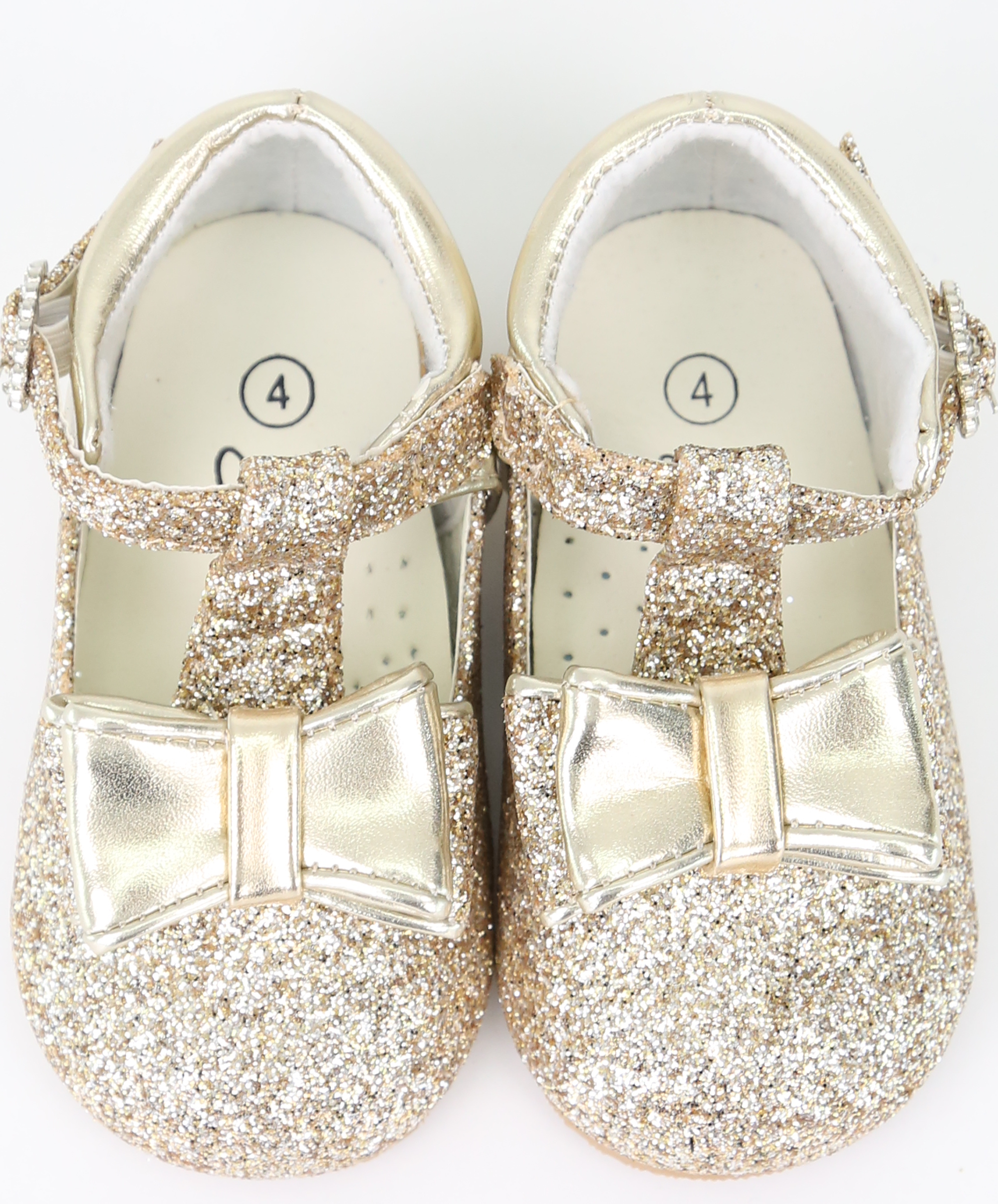 Baby Girls Sparkly Mary Jane Shoes - CORA - Gold Pair Front Picture