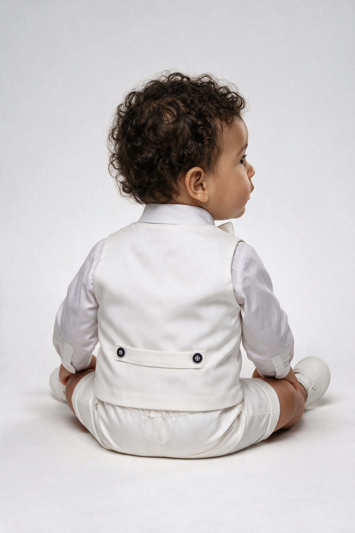 Ensemble gilet et short 3 pièces en coton et lin blanc pour bébé et garçon - WHITBY