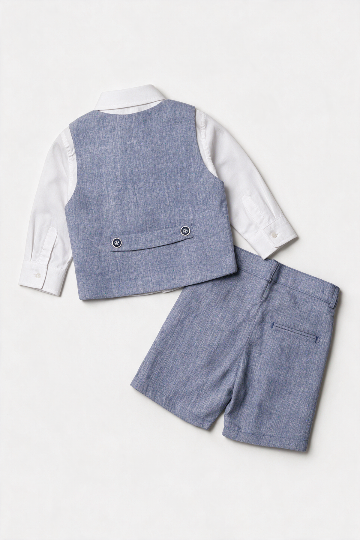 Baby 4-Piece Cotton-Linen Waistcoat Shorts Suit Set - Grayish Navy back picture