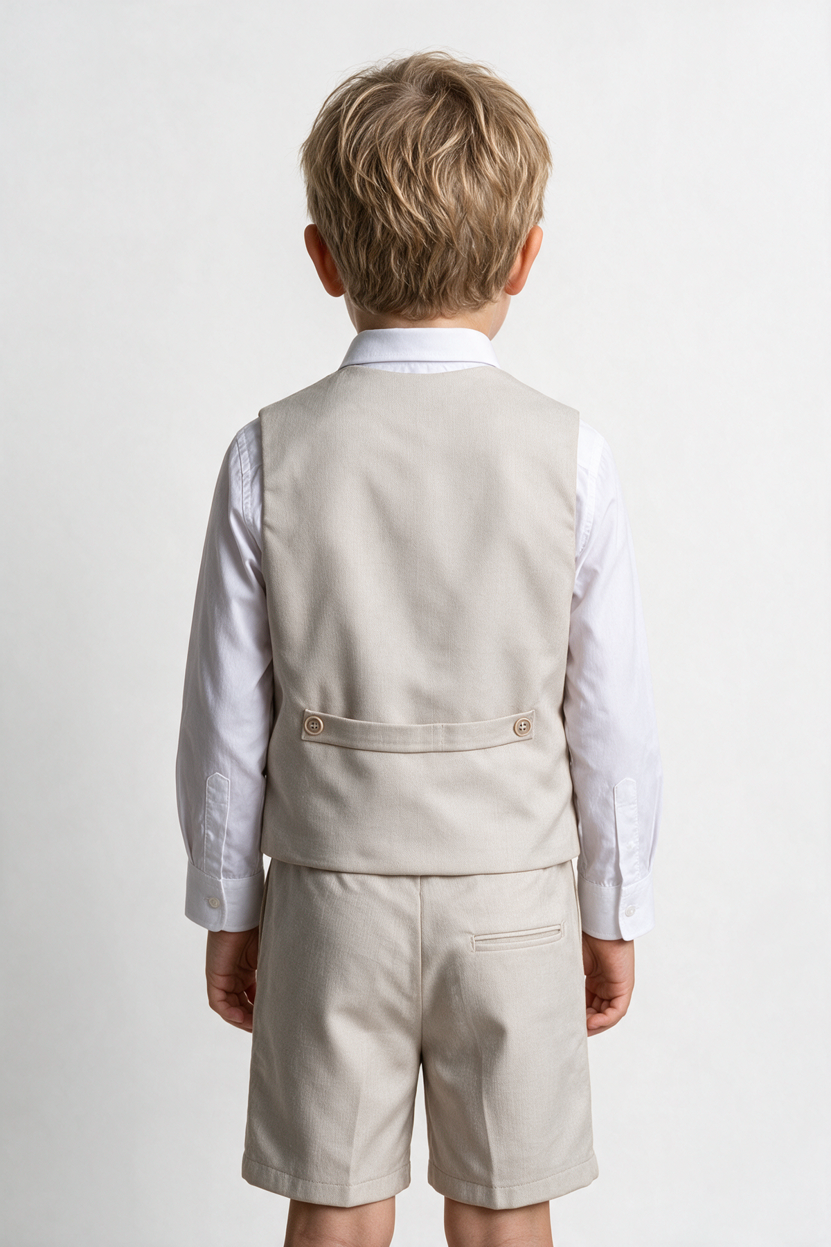 Baby & Boys 4-Piece Cotton-Linen Waistcoat Shorts Suit Set - Light Beige Model back Picture