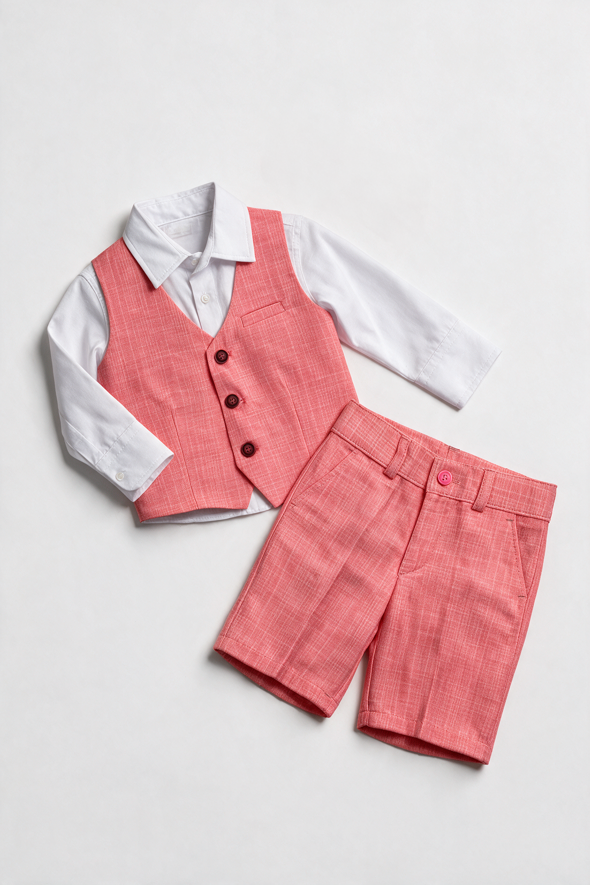 Baby & Boys 4-Piece Cotton-Linen Waistcoat Shorts Suit Set - Red front picture