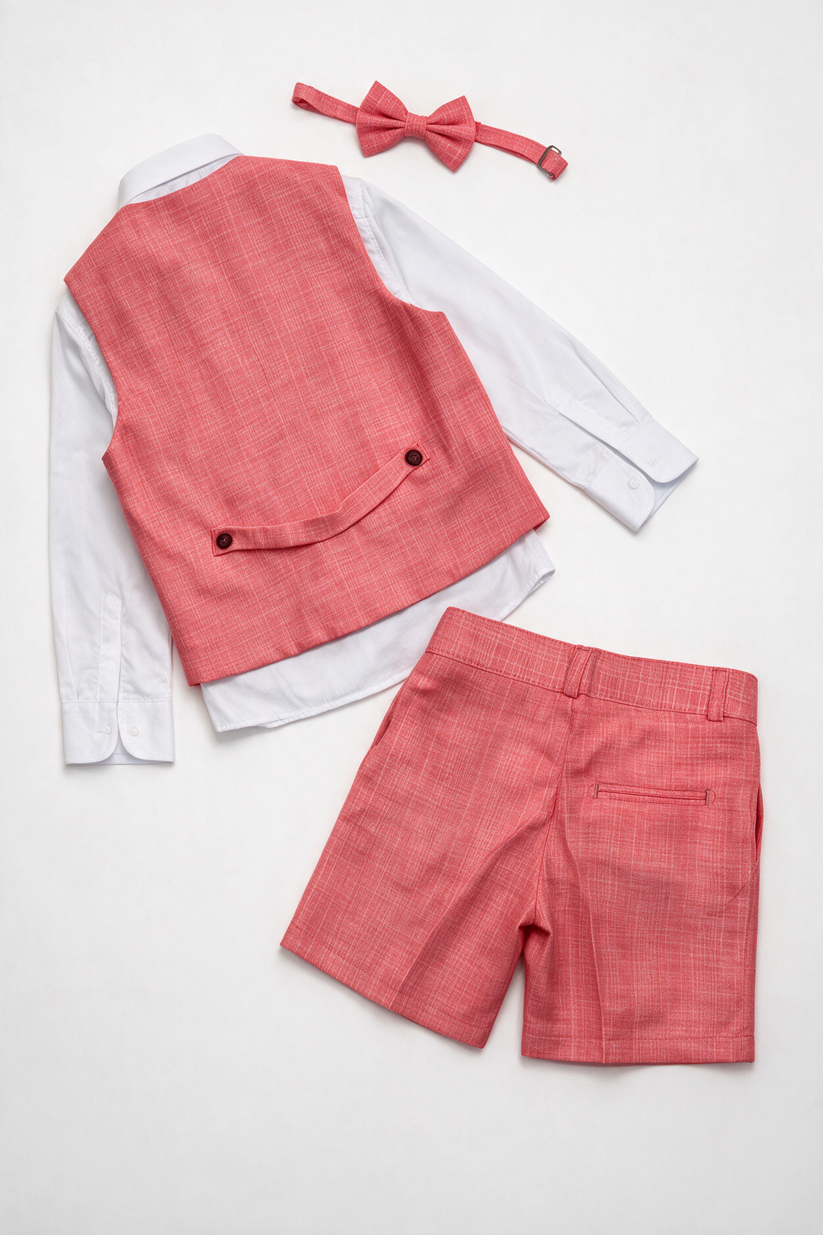 Baby & Boys 4-Piece Cotton-Linen Waistcoat Shorts Suit Set - Red back picture