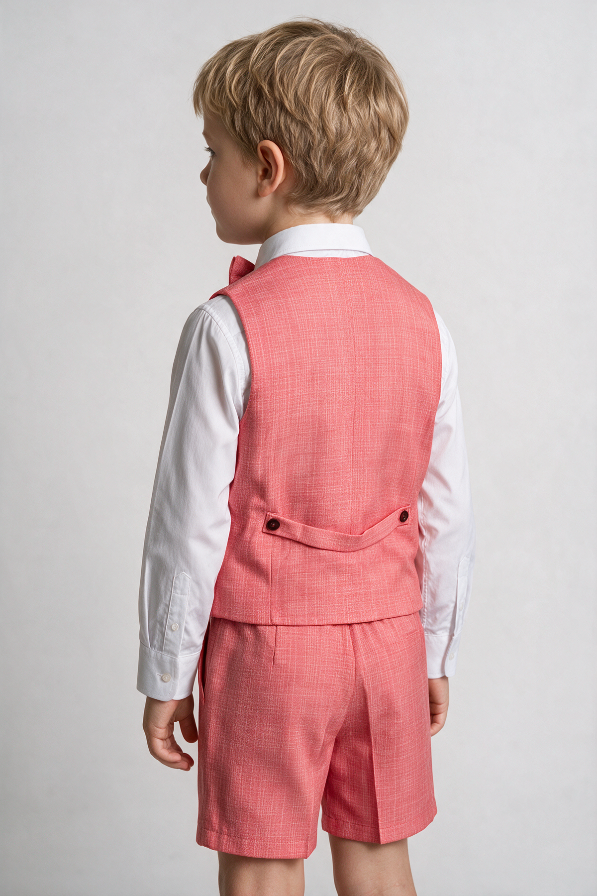 Baby & Boys 4-Piece Cotton-Linen Waistcoat Shorts Suit Set - Red Boy model back picture