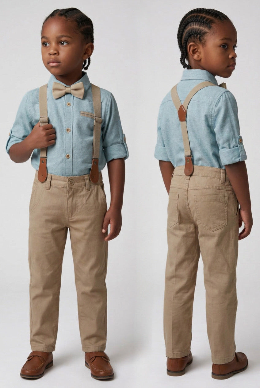 Baby- und Jungen 4-teiliges Baumwoll-Gentleman-Outfit-Set - OXFORD - Salbeigrün und Beige