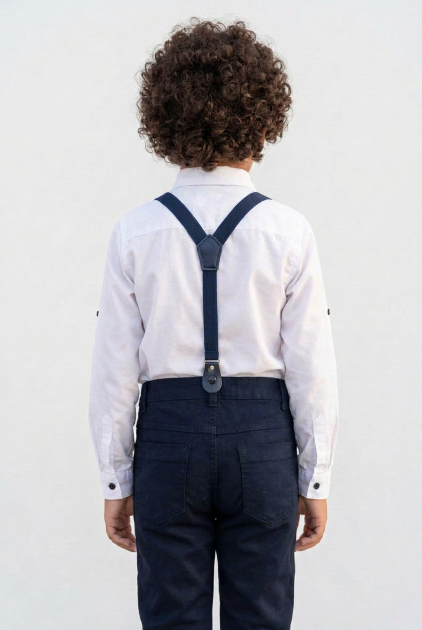 Conjunto de 4 piezas de algodón para bebé y niños caballeros - OXFORD - Blanco - Azul marino