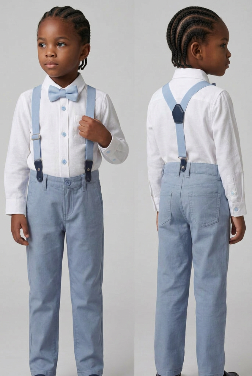 4-teiliges Gentleman-Outfit-Set aus Baumwolle für Babys und Jungen – OXFORD-Weiß – Hellblau