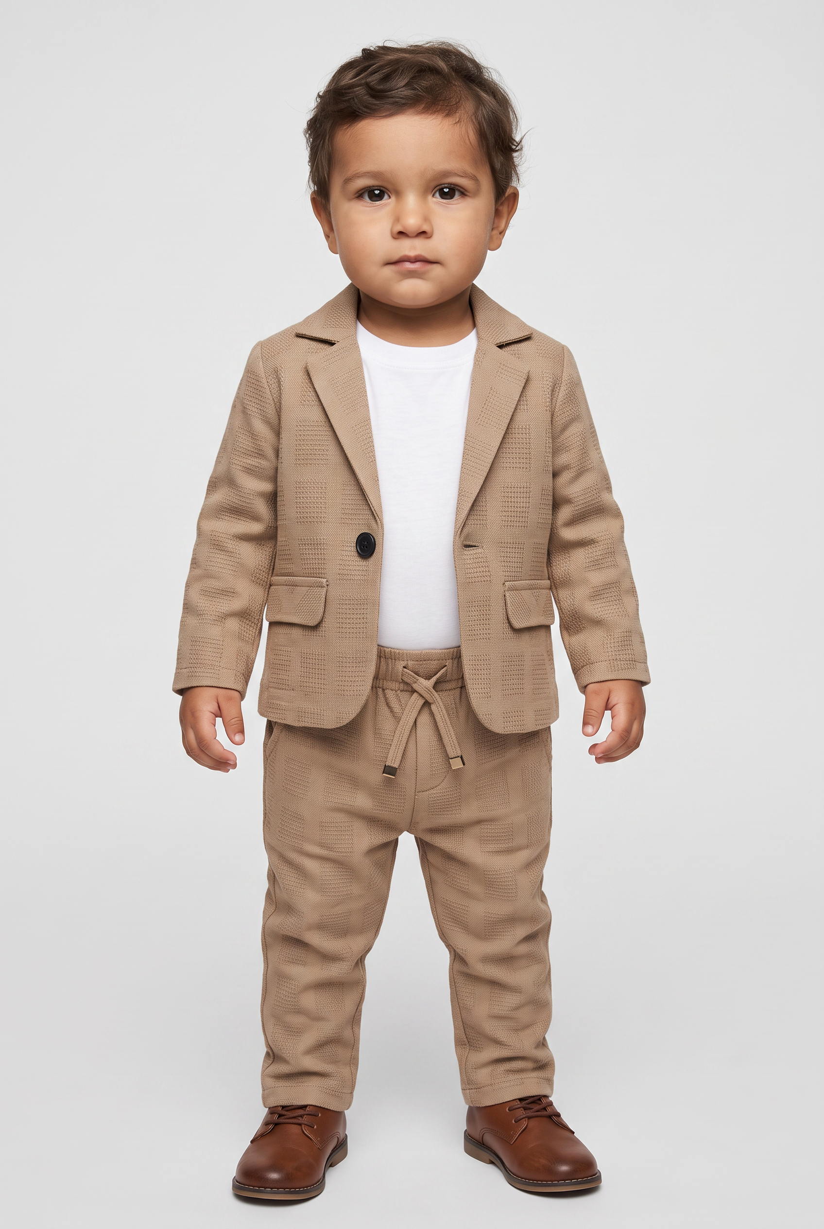 Baby Boys 3-Piece Slim Fit Textured Formal Suit - BASAK - Tan Brown