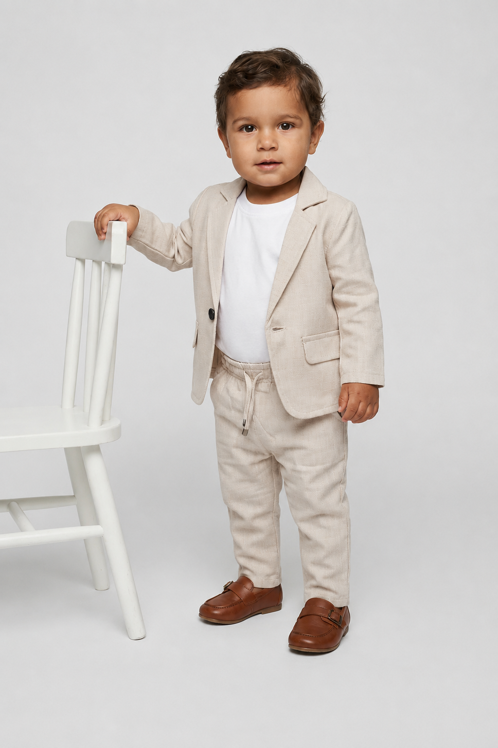 Baby Boys 3-Piece Slim Fit Textured Suit with T-Shirt – BASAK - Beige