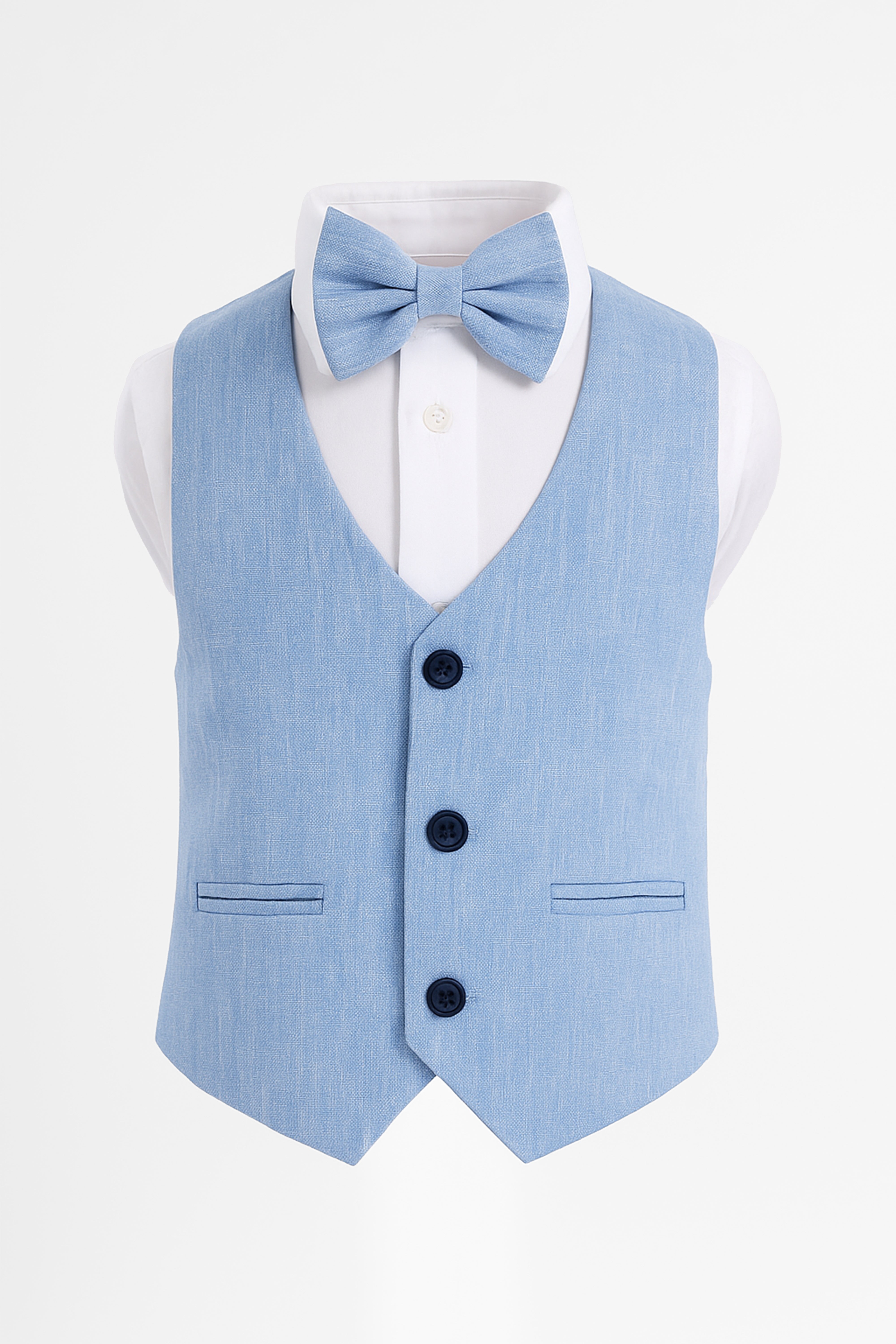 Ensemble 4 pièces en coton et lin pour bébé et garçon, gilet et short - Bleu ciel