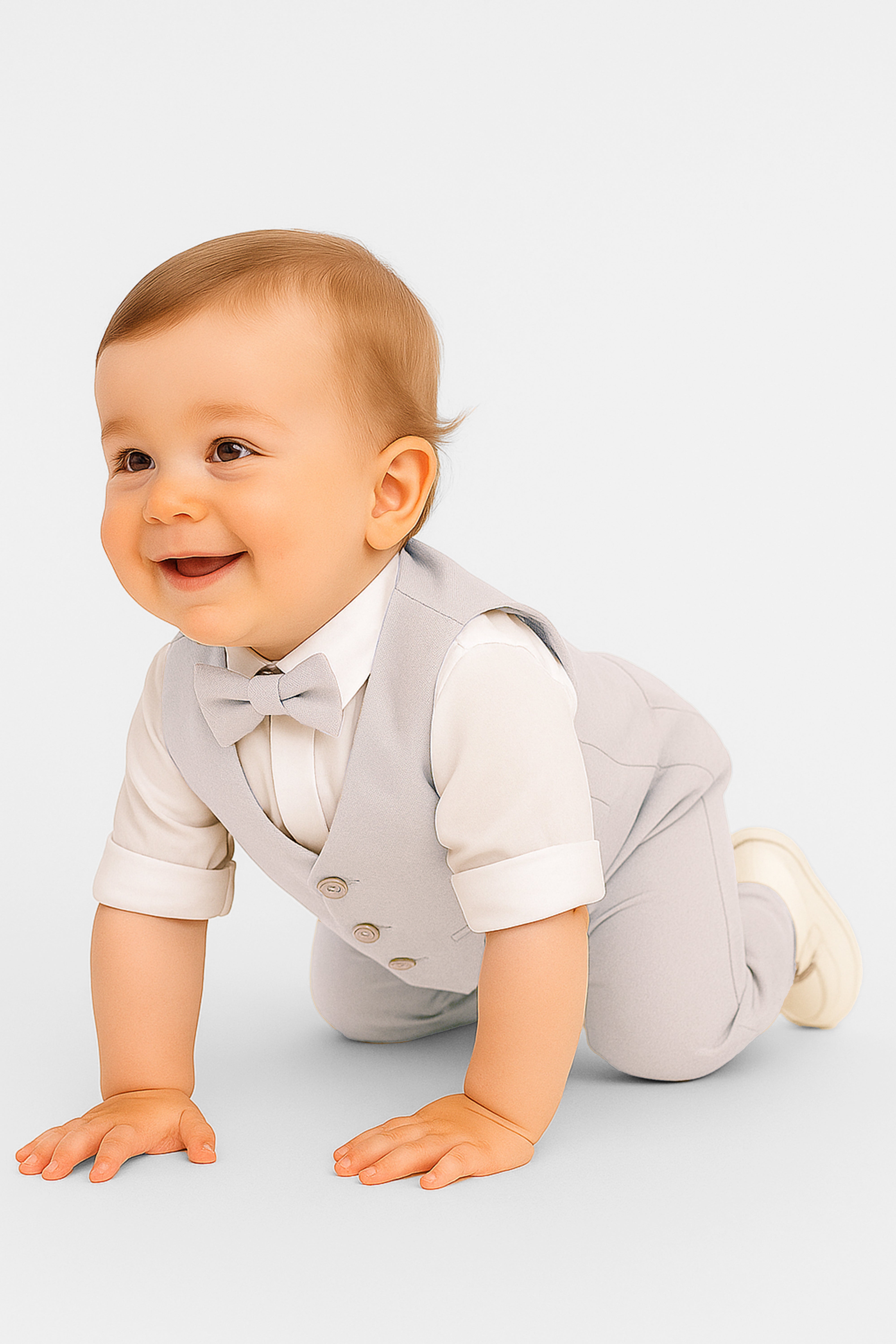 Ensemble gilet 4 pièces en coton et lin pour bébé et garçon - Beige clair
