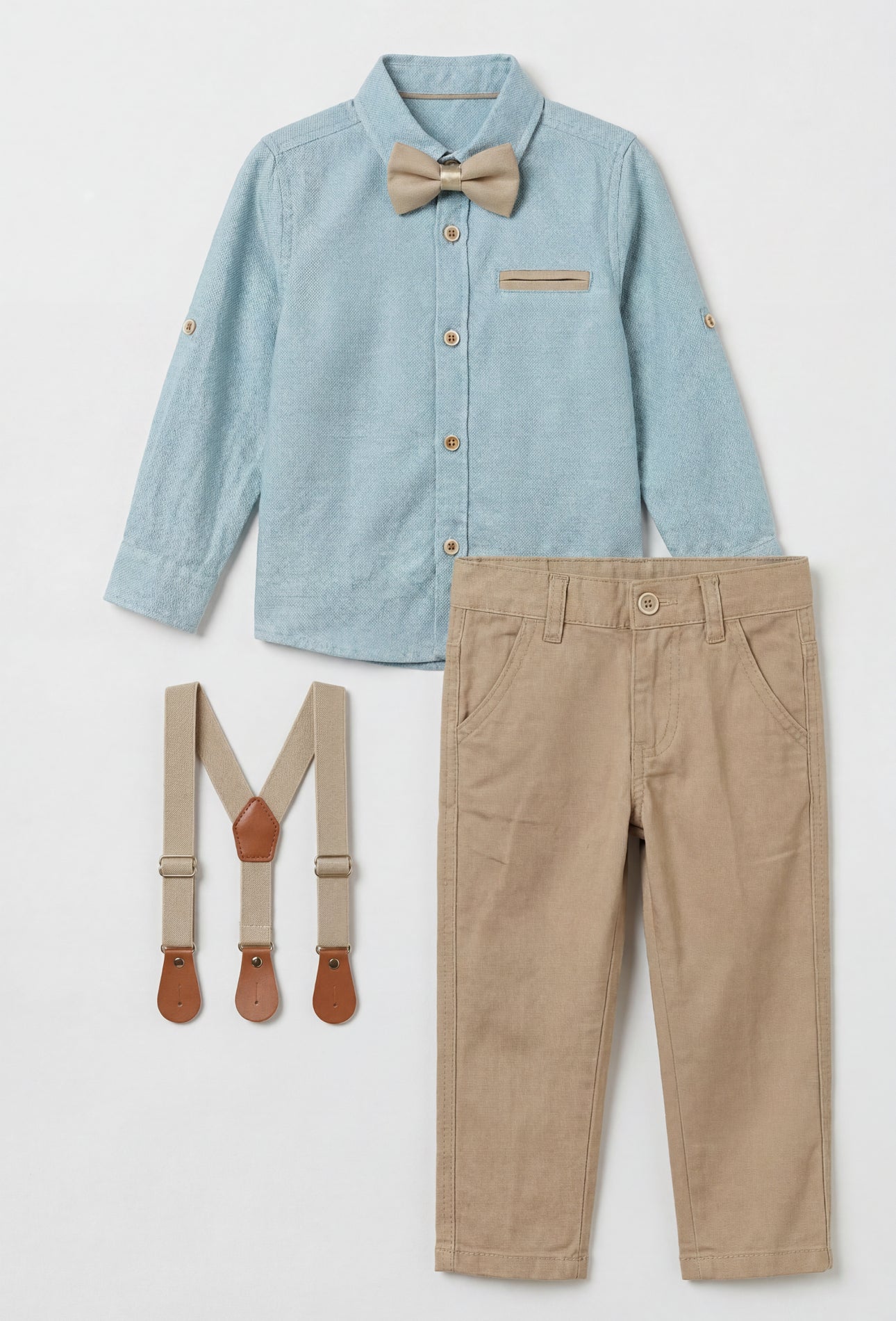 Baby- und Jungen 4-teiliges Baumwoll-Gentleman-Outfit-Set - OXFORD - Salbeigrün und Beige