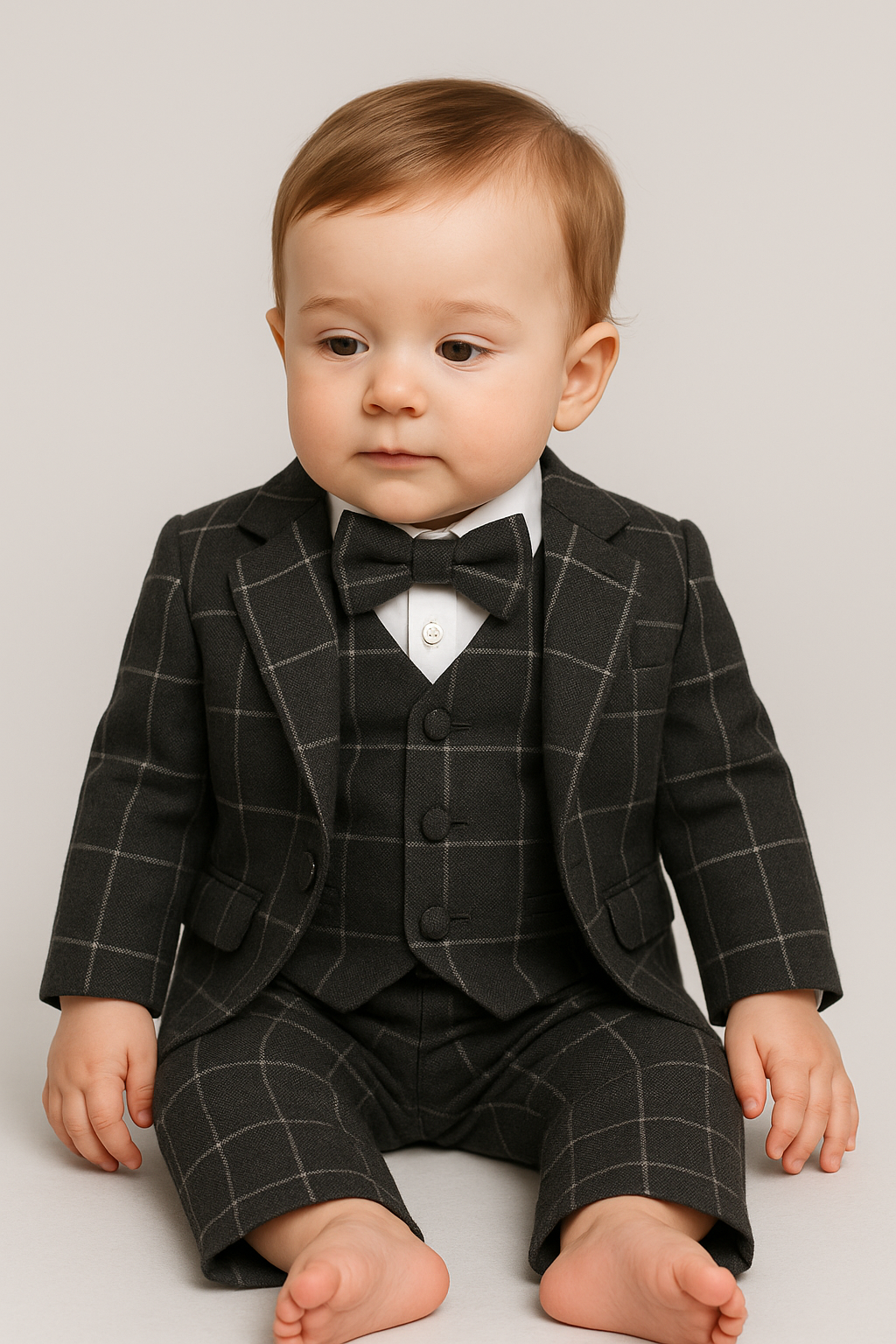 Baby Boys Vintage Windowpane Check Suit Set - Charcoal Grey