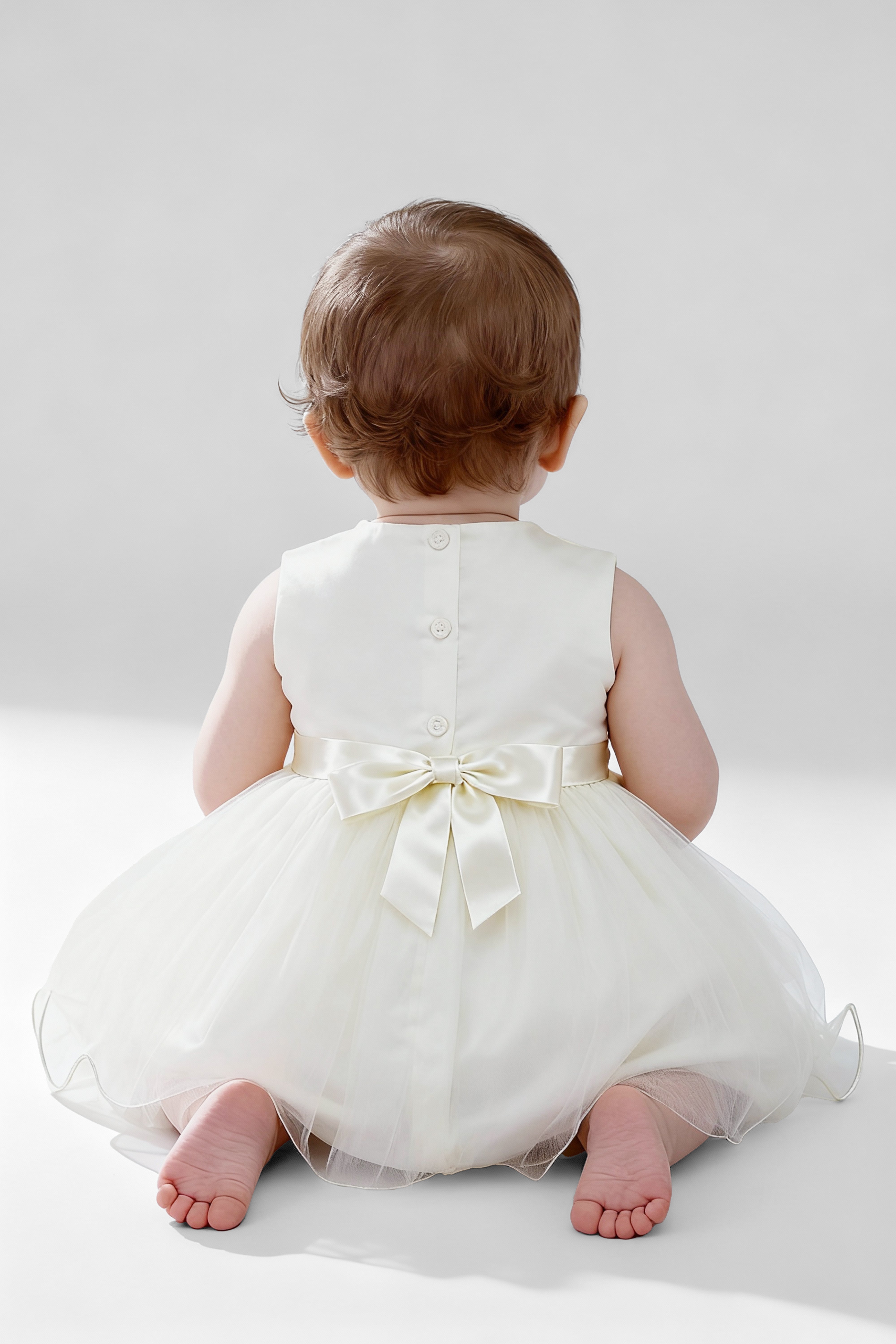 Baby Girl Dress with Lace Overlay Jacket - B1201 - Ivory Back Picture
