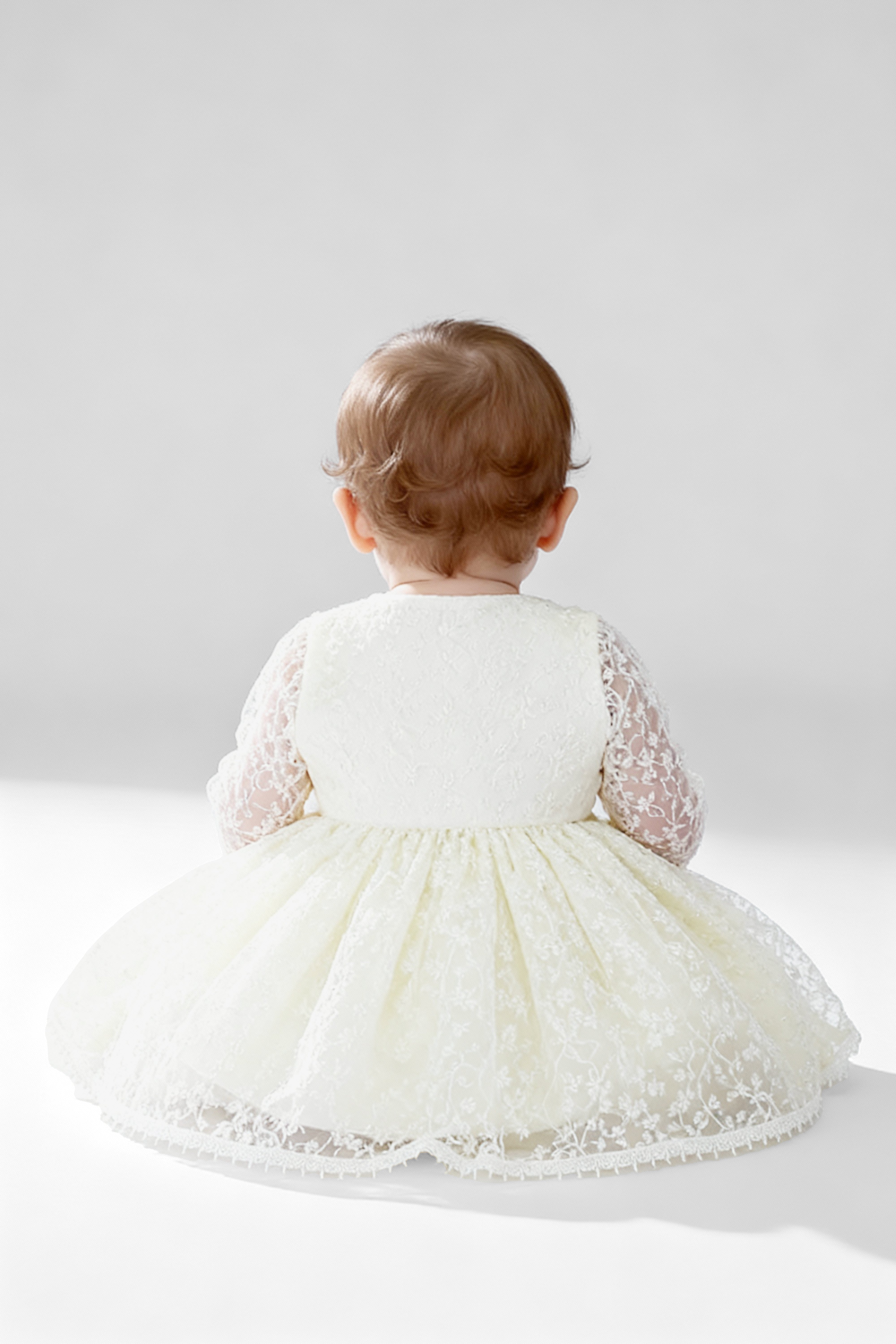 Baby Girl Dress with Lace Overlay Jacket - B1201 - Ivory Model Back Picture