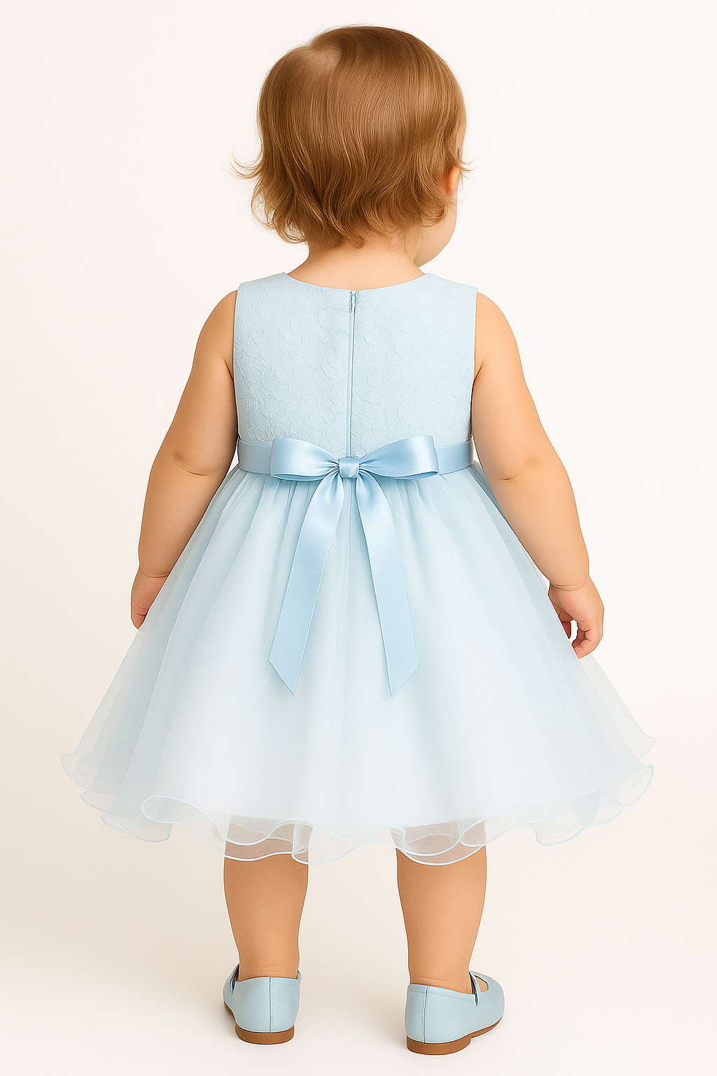 Baby & Girls Sequin Tulle Dress - RILEY - Baby Blue Back Picture