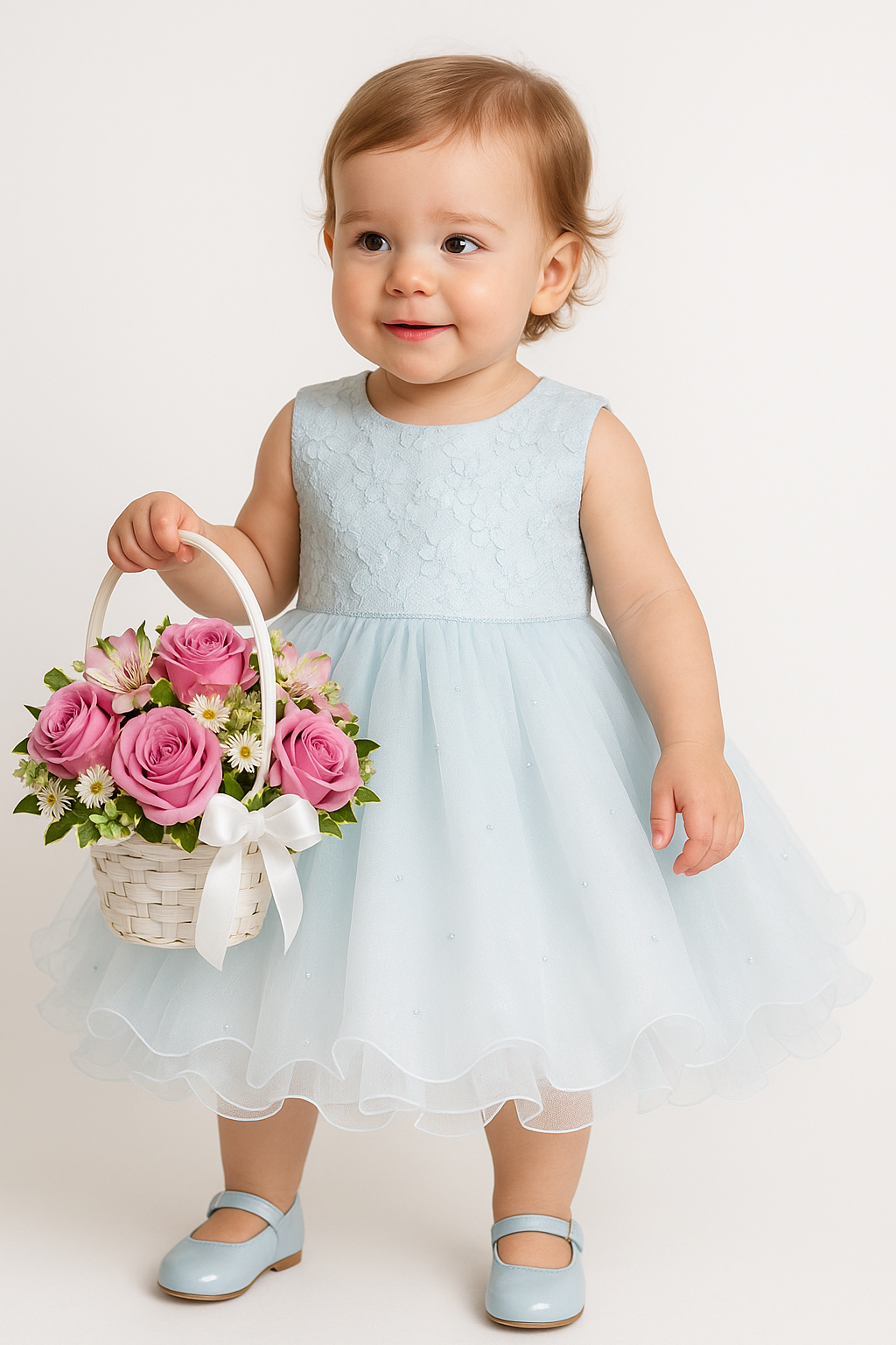 Baby & Girls Sequin Tulle Dress - RILEY - Baby Blue Model Picture