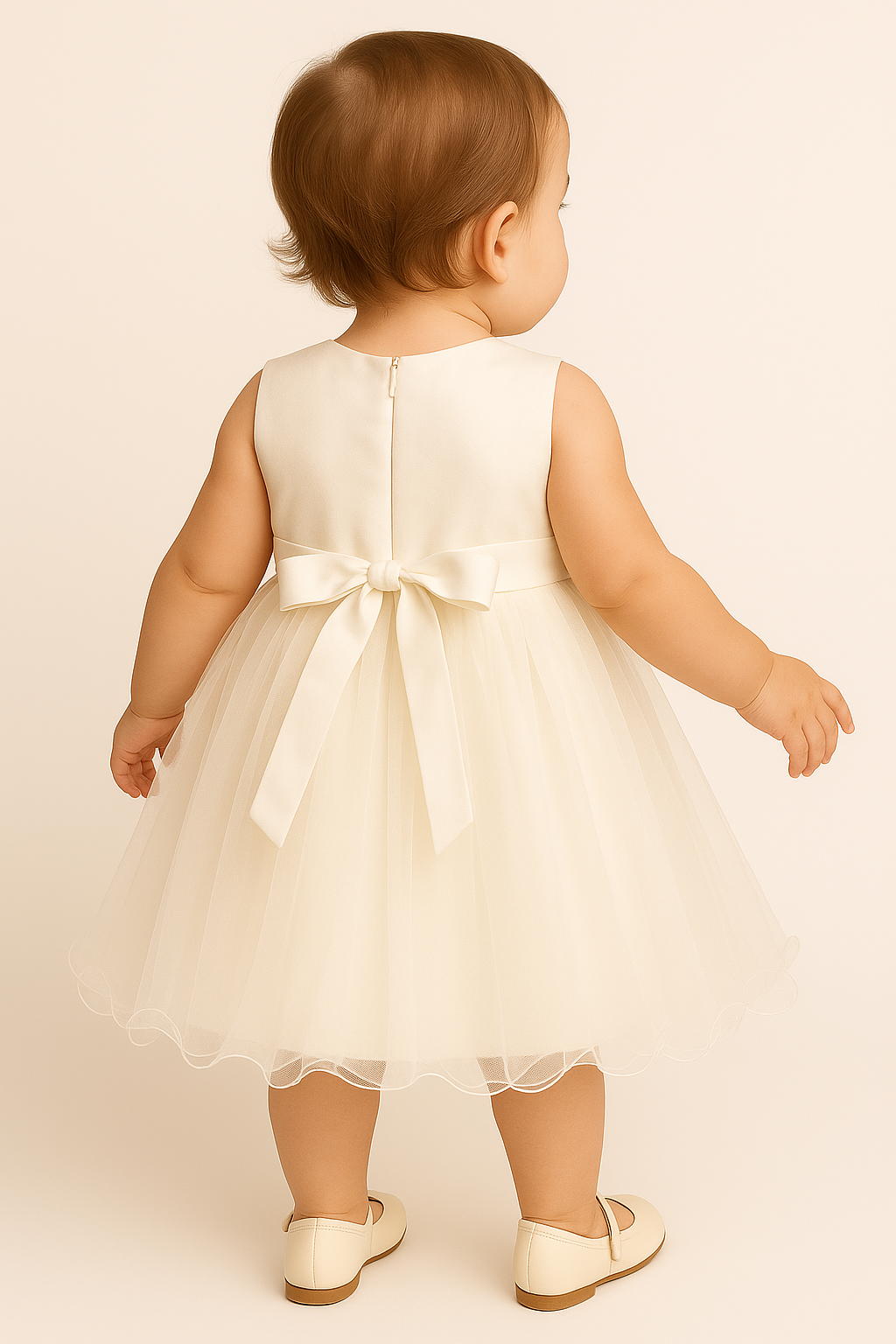 Baby & Girls Sequin Tulle Dress - RILEY - Ivory Back Picture