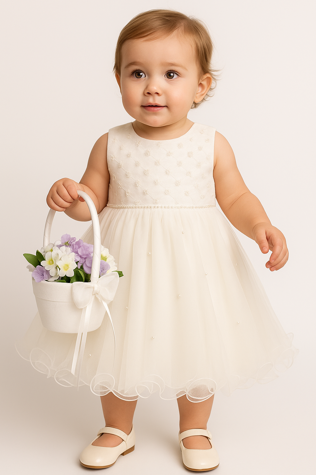 Baby & Girls Sequin Tulle Dress - RILEY - Ivory Model Picture