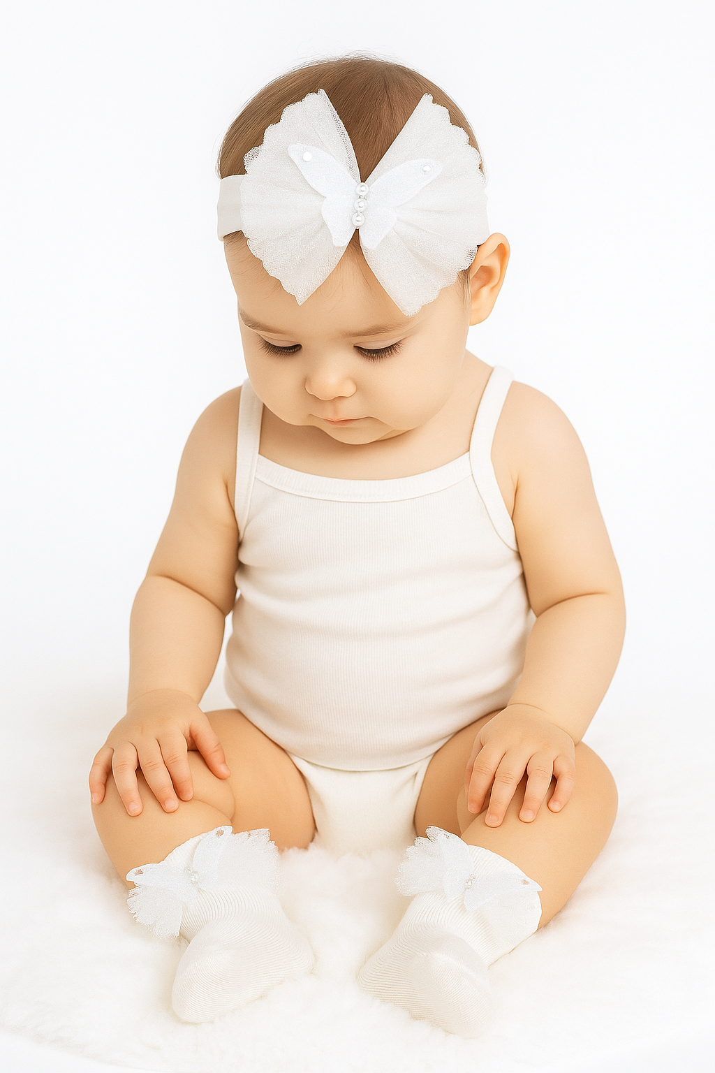 Baby Girls Headband and Socks Set - White Baby Picture