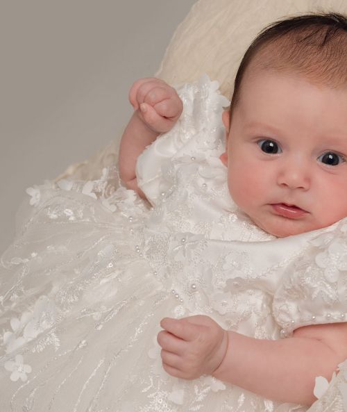 Baby Mädchen Spitzen Erbstück Taufkleid & Häubchen - RACHEAL - Offwhite