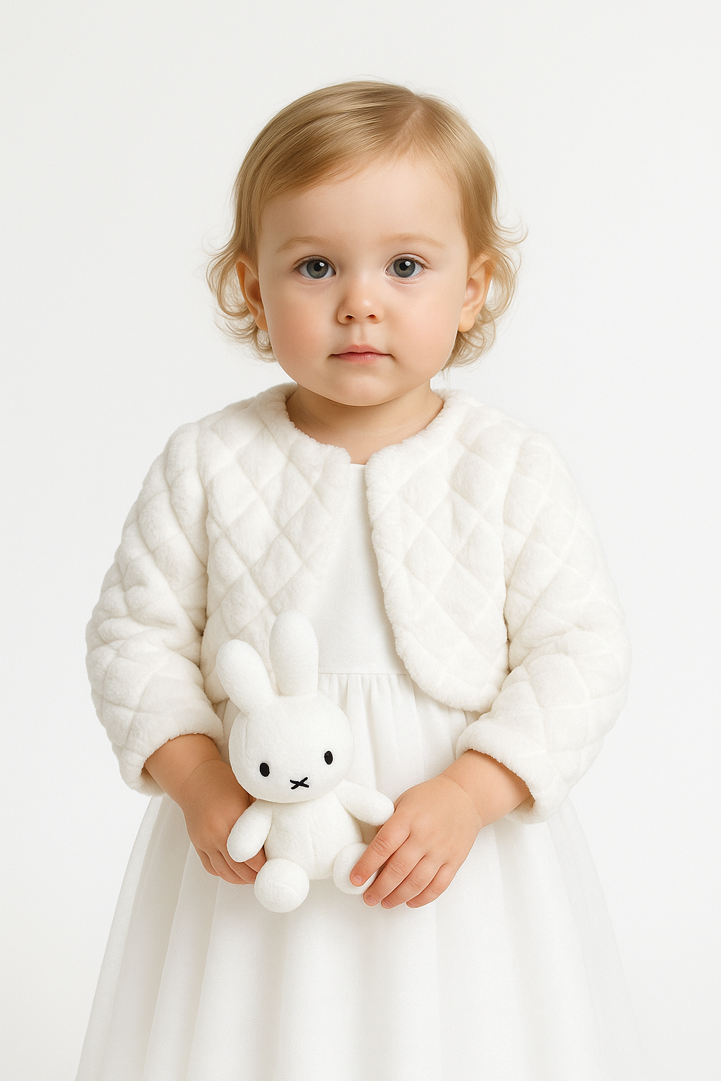 Baby & Girls Quilted Ivory Fur Bolero Jacket - B307A - Ivory