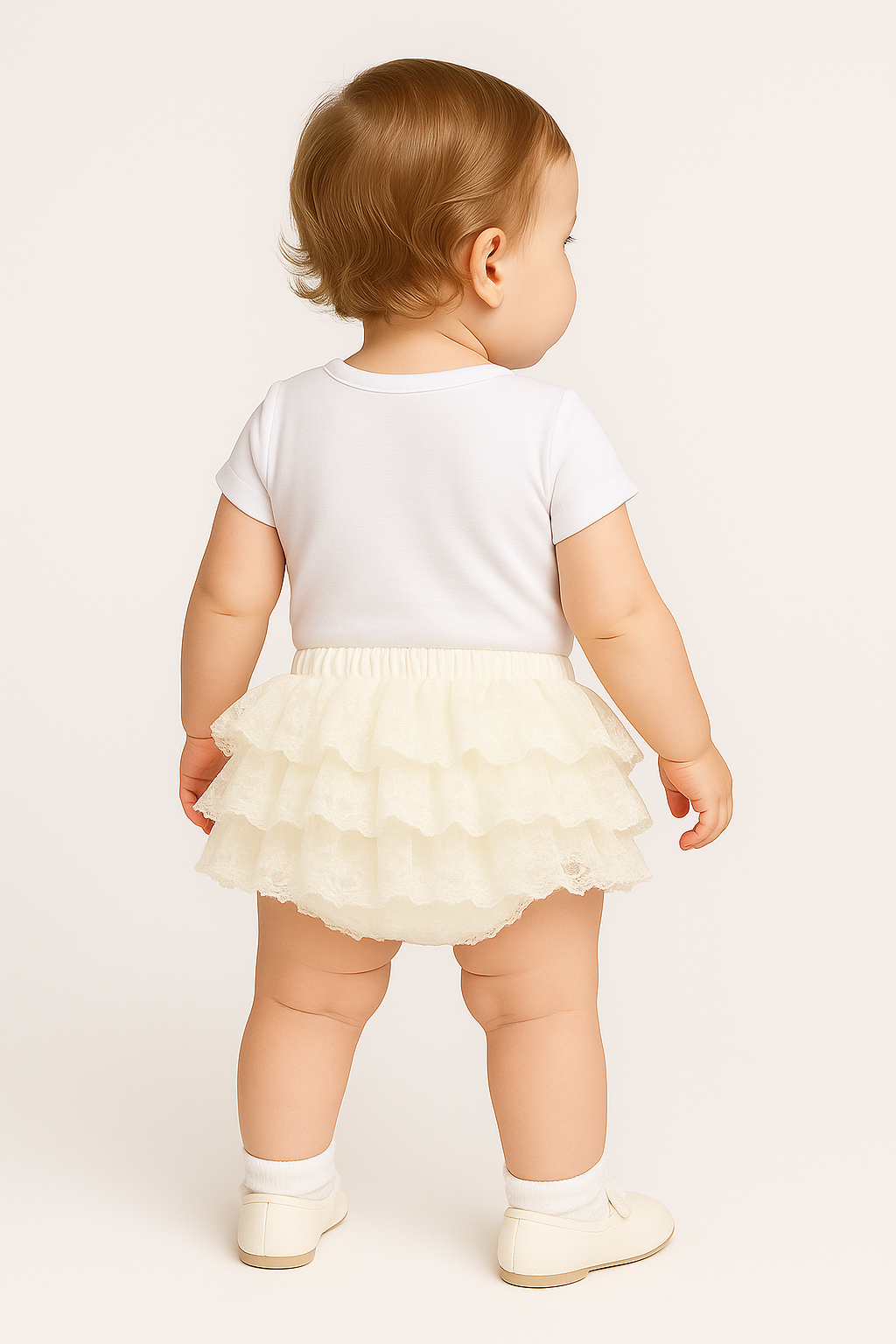 Baby Girls Ruffled Lace bloomers - Ivory Back Picture