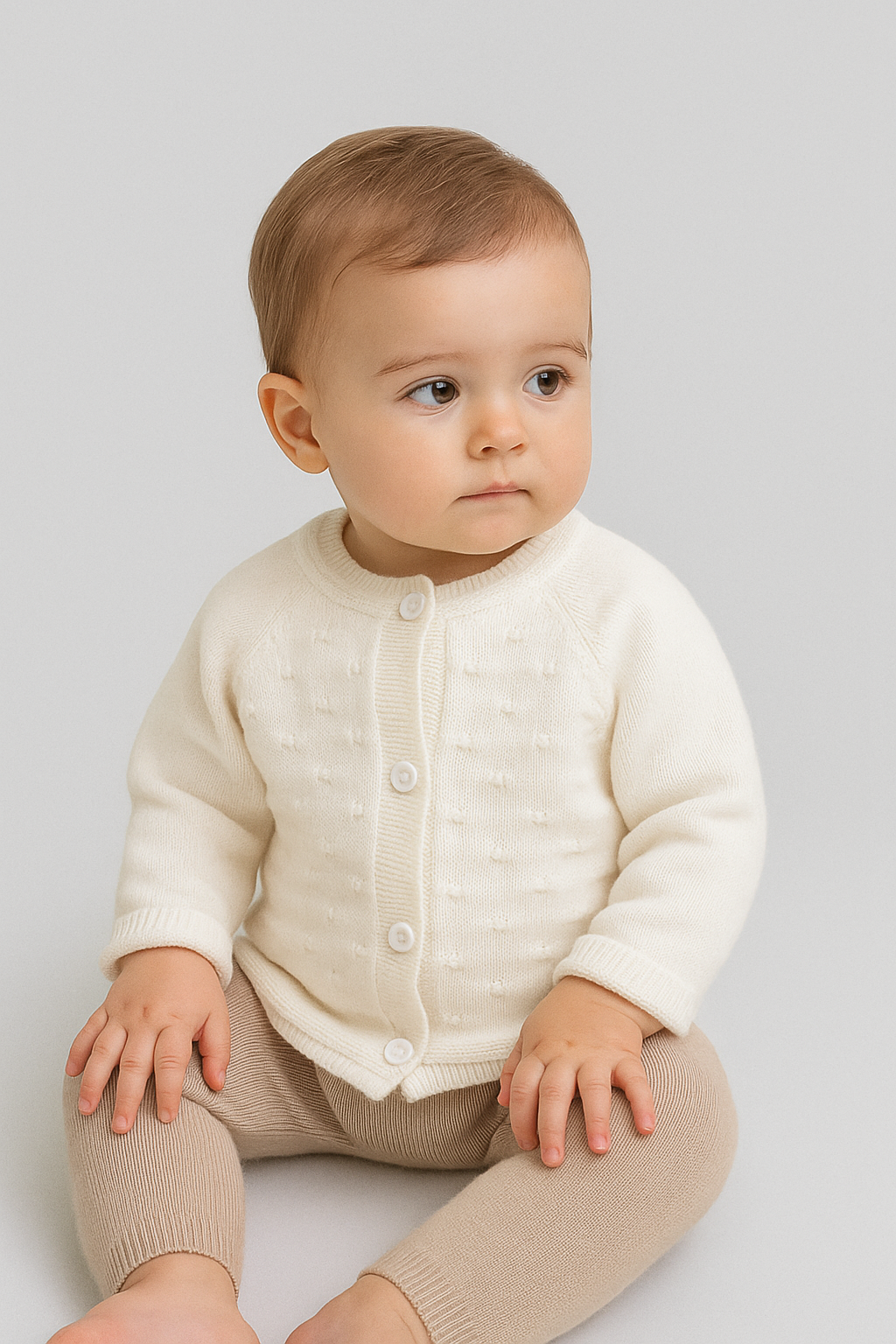 Baby Mädchen Vintage Elfenbein Strickcardigan - 2405 - Elfenbein