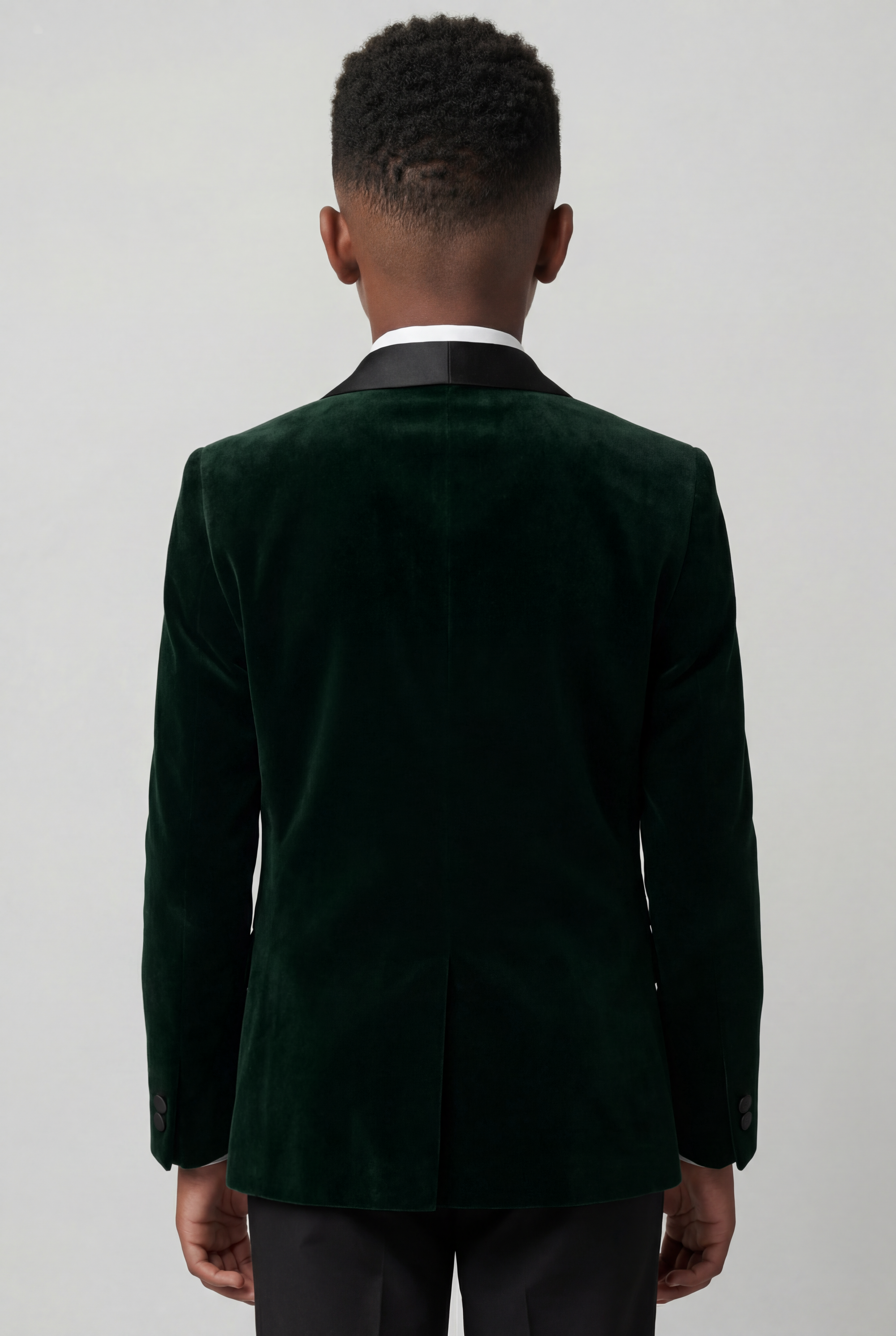 Boys Velvet Tuxedo Suit with Double-breasted Vest - Green