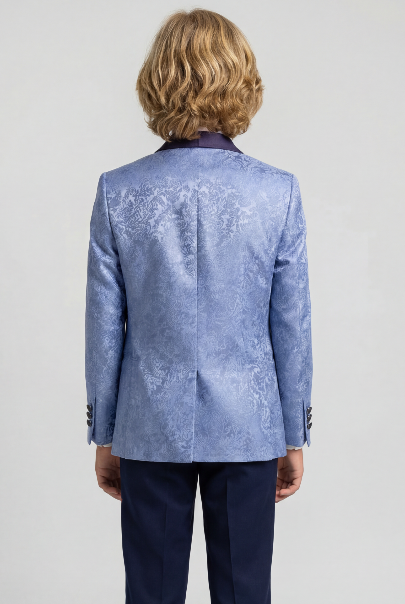 Jungen Satin Revers Paisley Floralschmuck Anzug Set - Blau