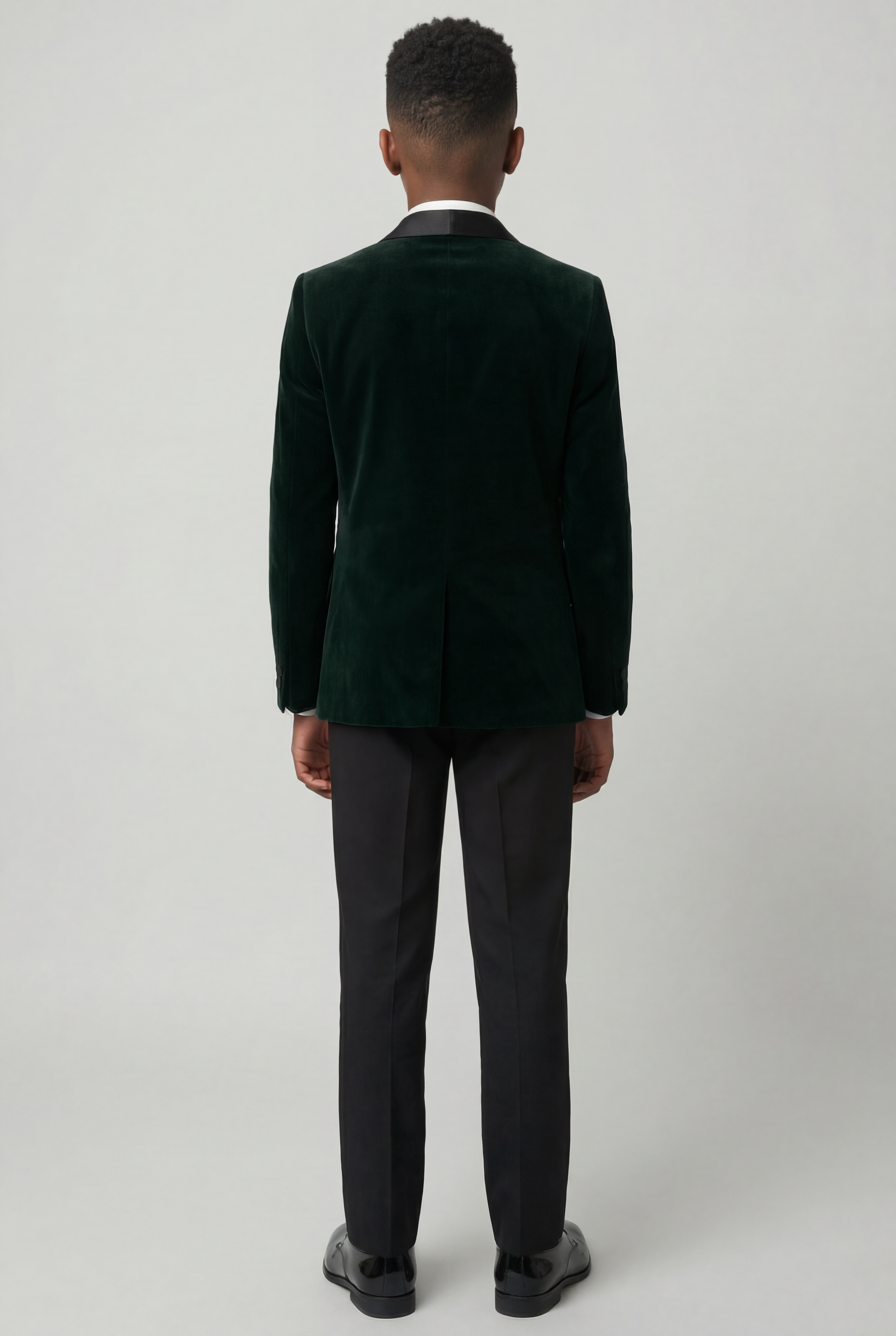 Boys Velvet Tuxedo Suit with Double-breasted Vest - Green