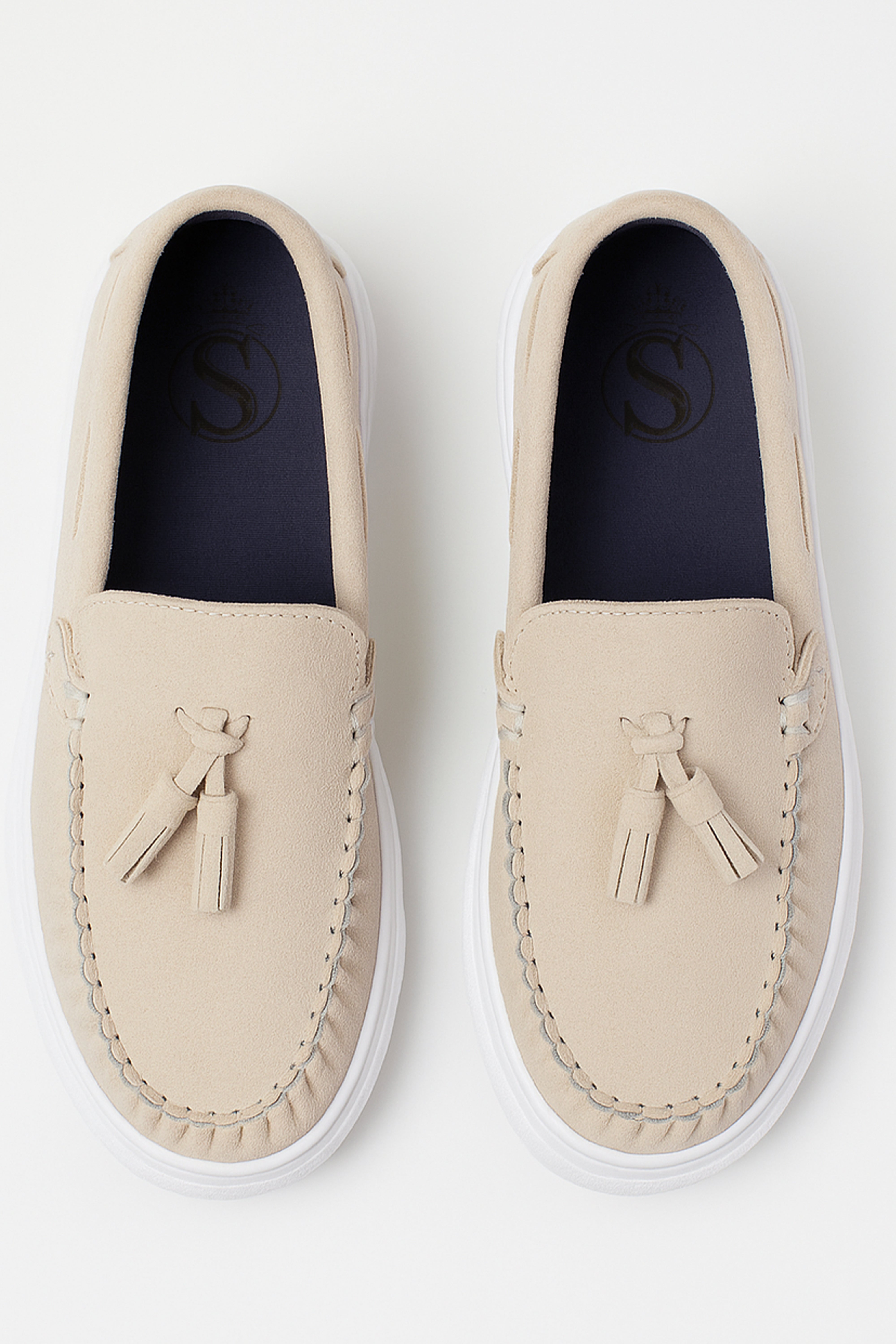 Boy's Suede Slip-On Thick Sole Loafers - URBAN - Beige Front Picture