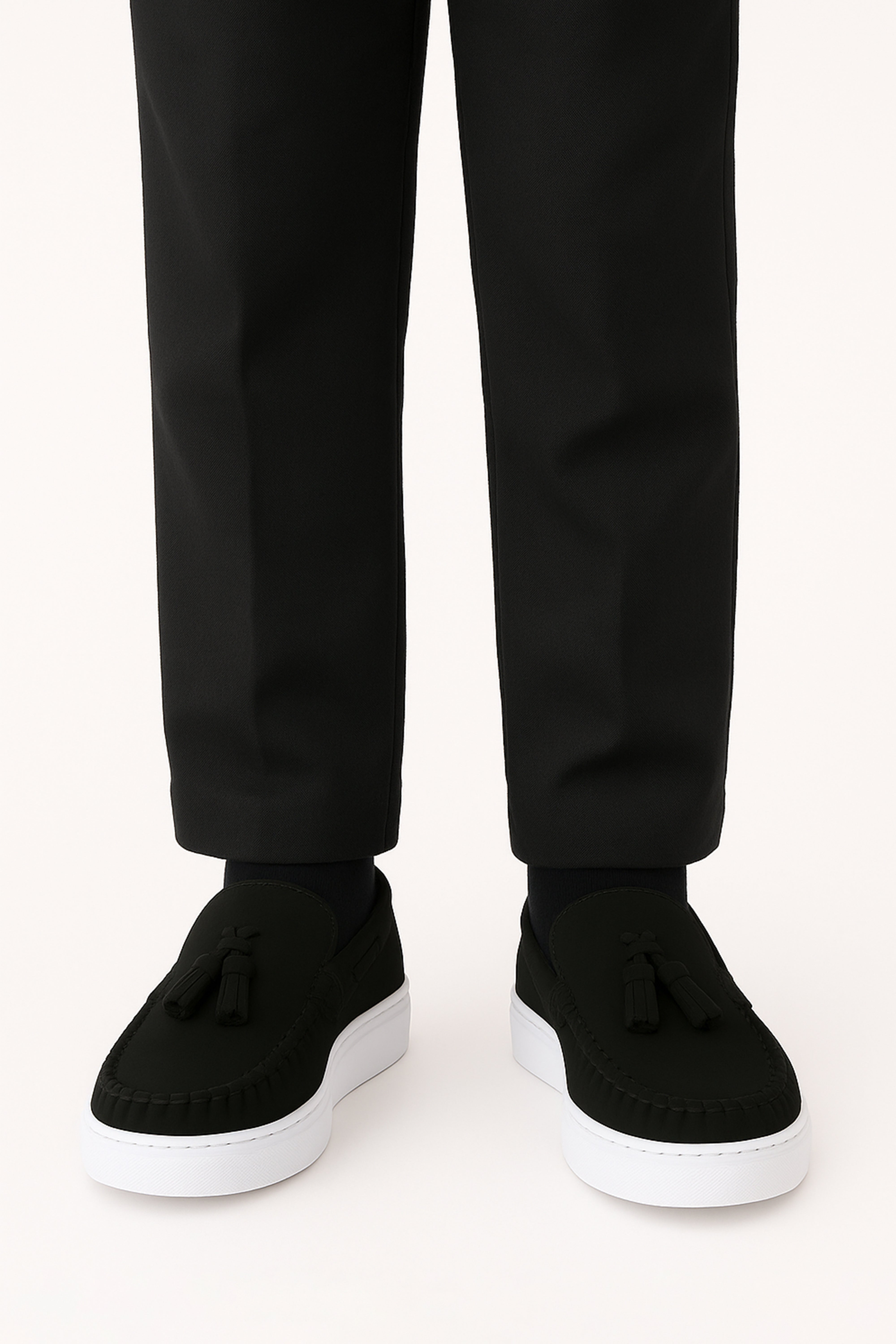 Boy's Suede Slip-On Thick Sole Loafers - URBAN - Black Model Picture
