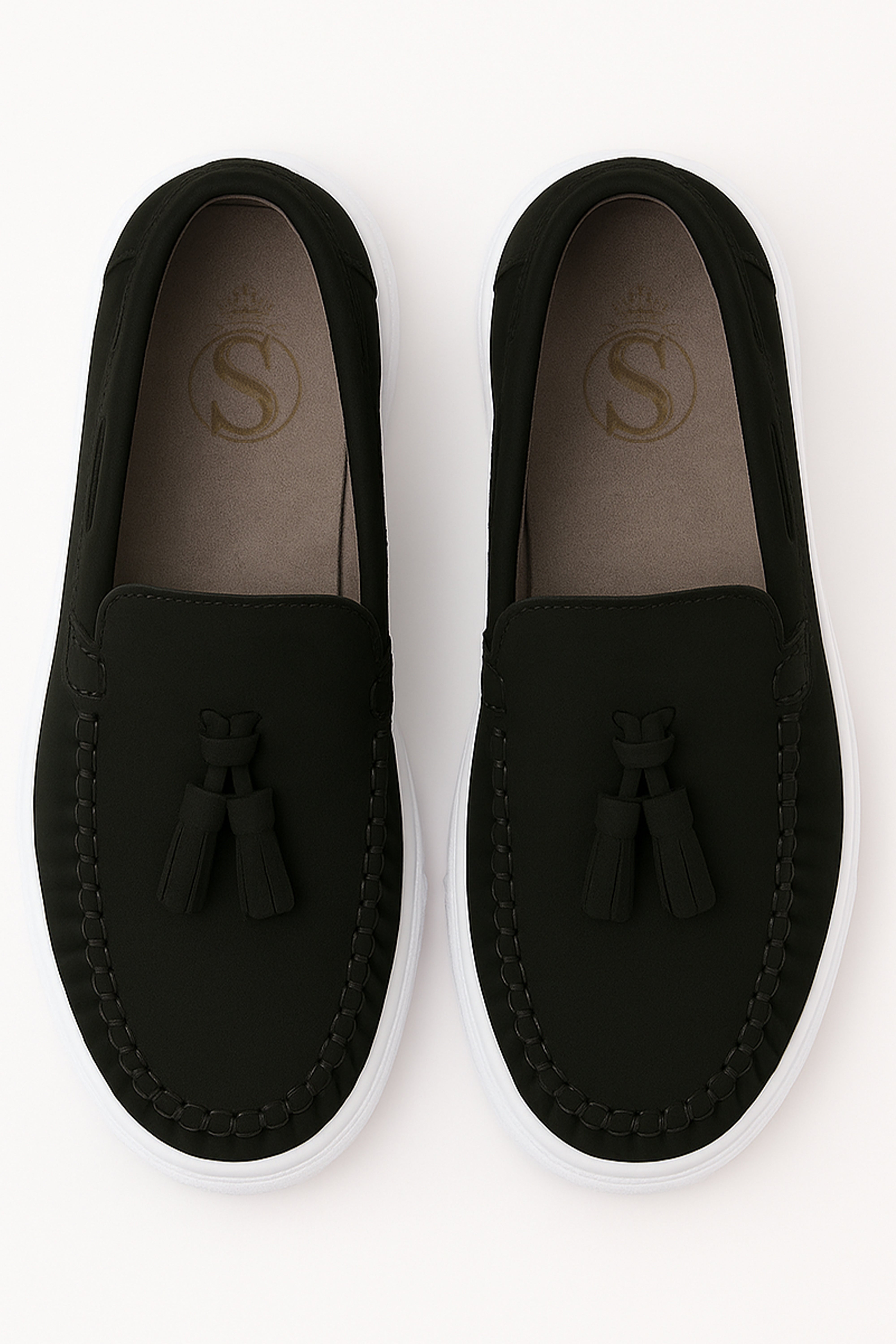 Boy's Suede Slip-On Thick Sole Loafers - URBAN - Black Front Picture