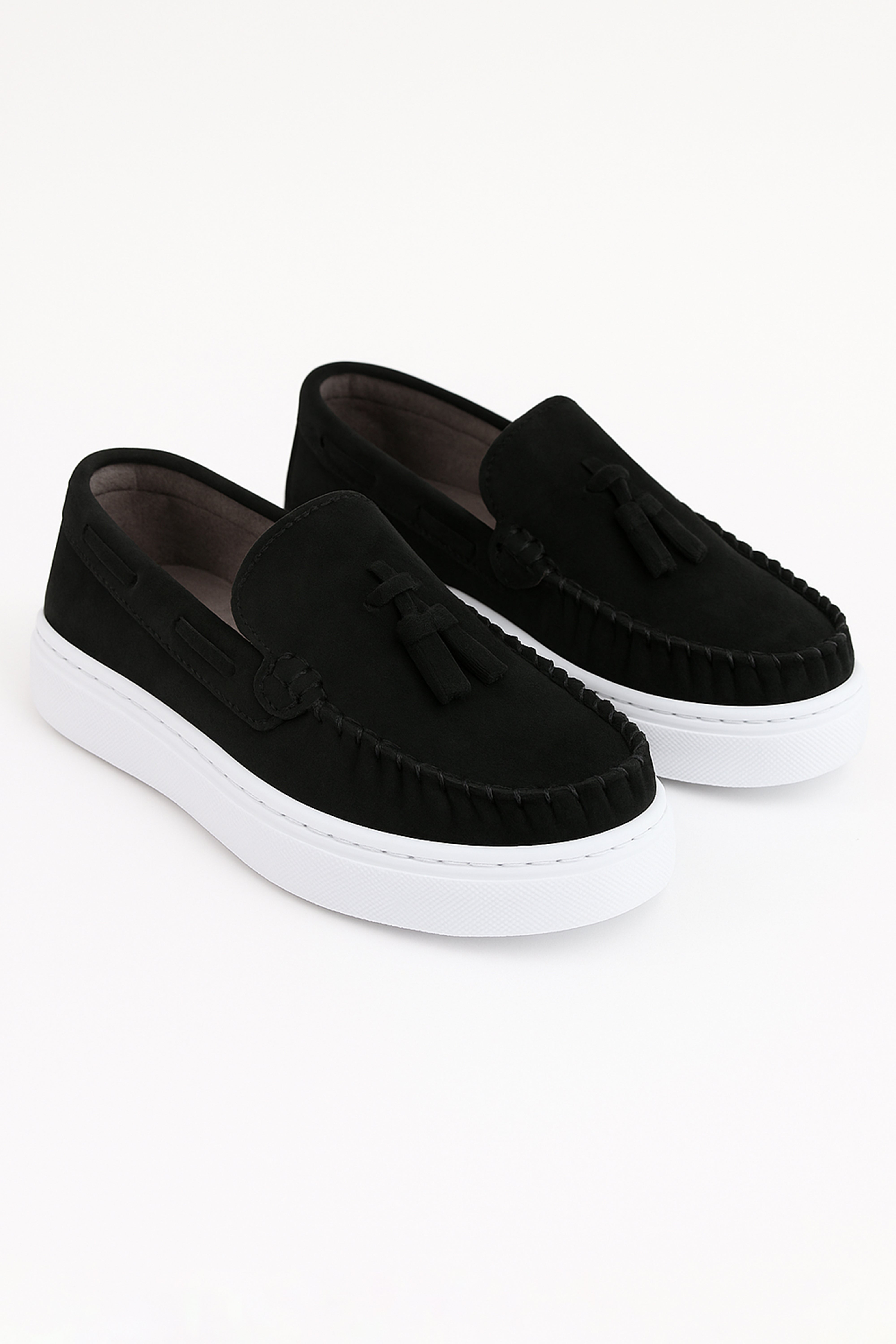 Boy's Suede Slip-On Thick Sole Loafers - URBAN - Black Pair Side Picture