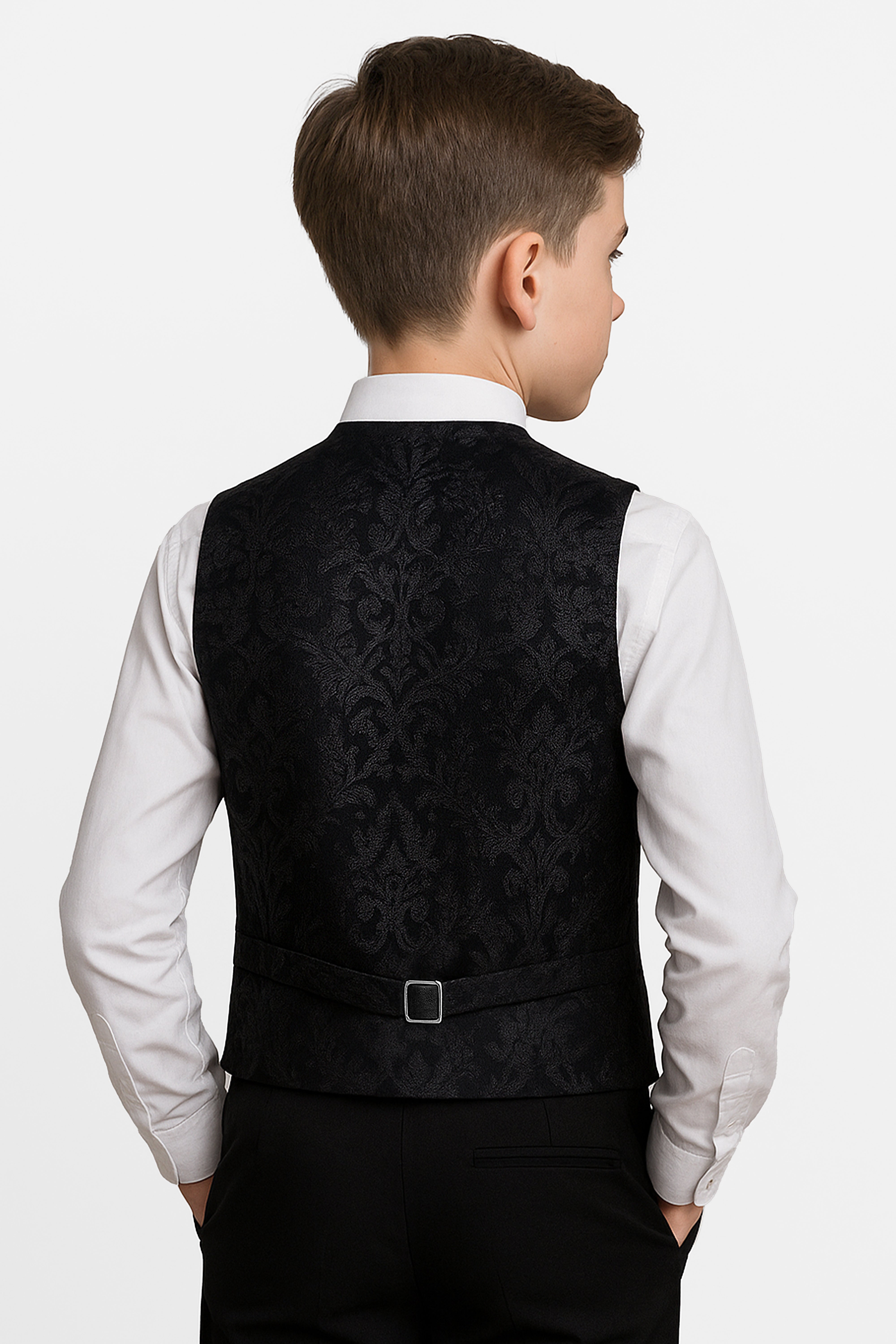 Boys 2-Piece Paisley Jacquard Waistcoat Cravat Set - Black Back Picture