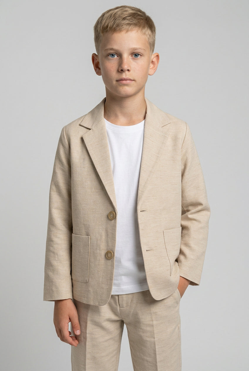 Costume 3 pièces garçon en coton et lin, style décontracté chic - KETEN - Beige
