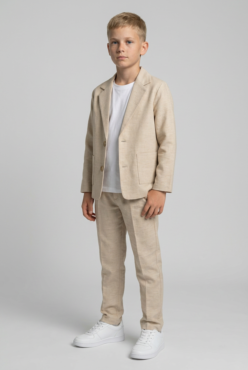 Costume 3 pièces garçon en coton et lin, style décontracté chic - KETEN - Beige