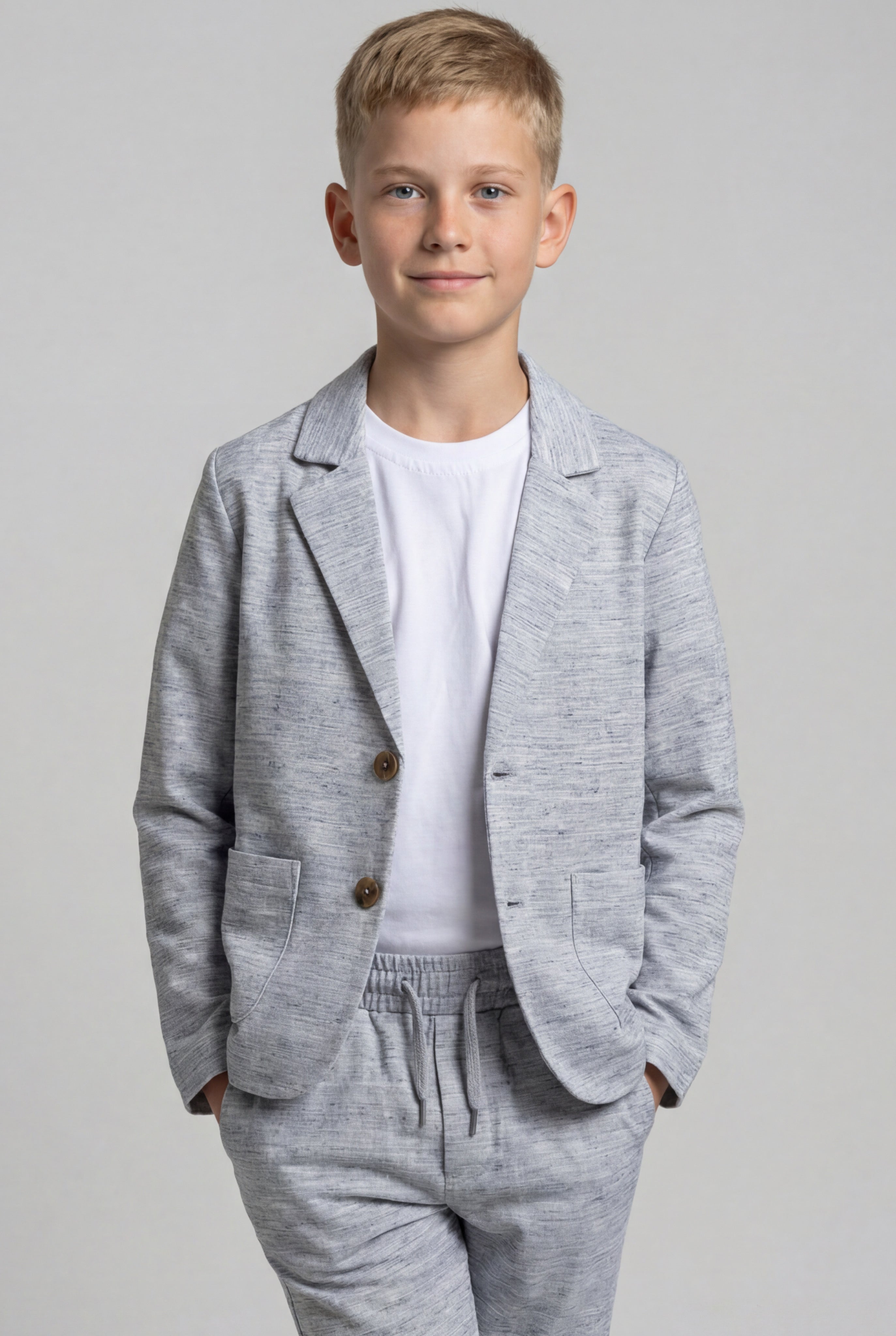 Traje casual inteligente de algodón y lino para niños de 3 piezas - KETEN - Gris
