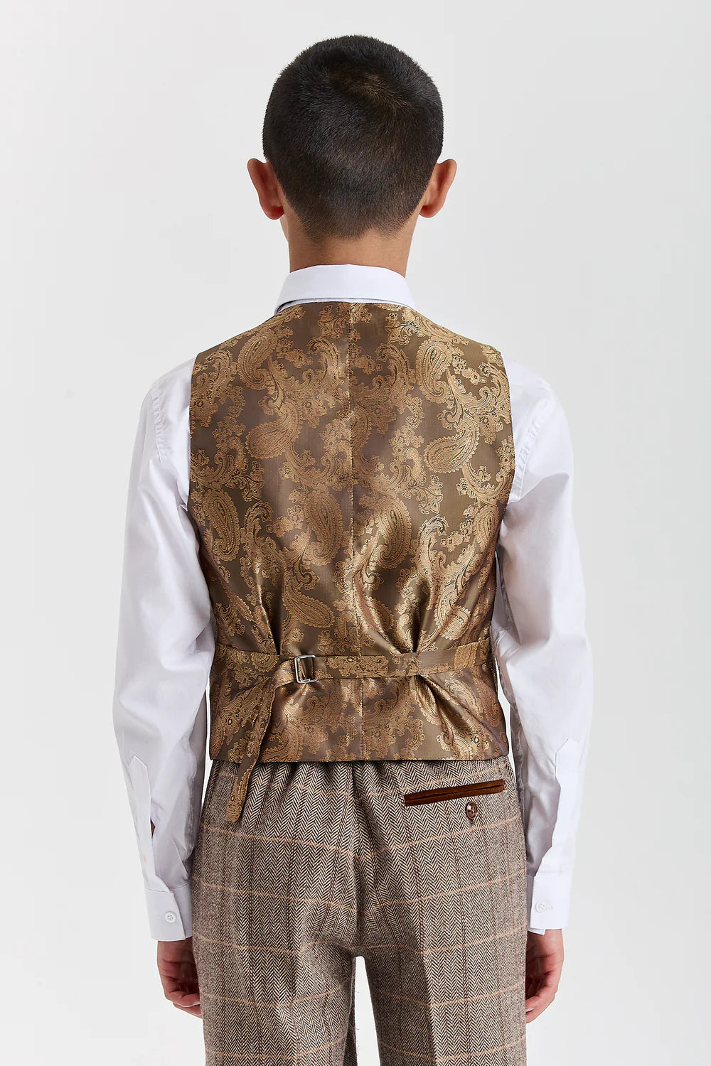 Jungen 3-teiliger Fischgrät-Karo-Anzug – Harris Braun