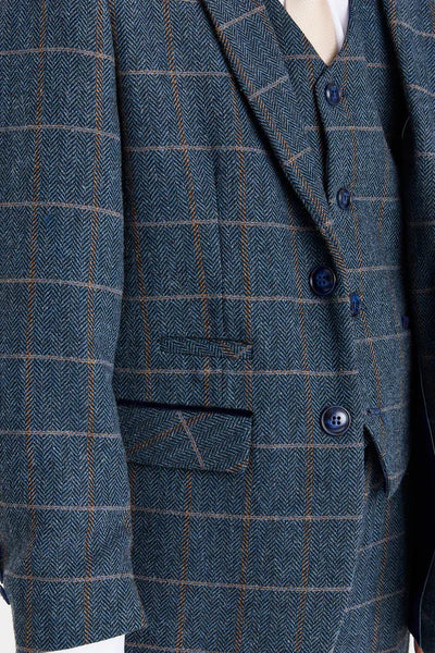 Jungen 3-teiliger Herringbone-Karo-Anzug – Harris Navy