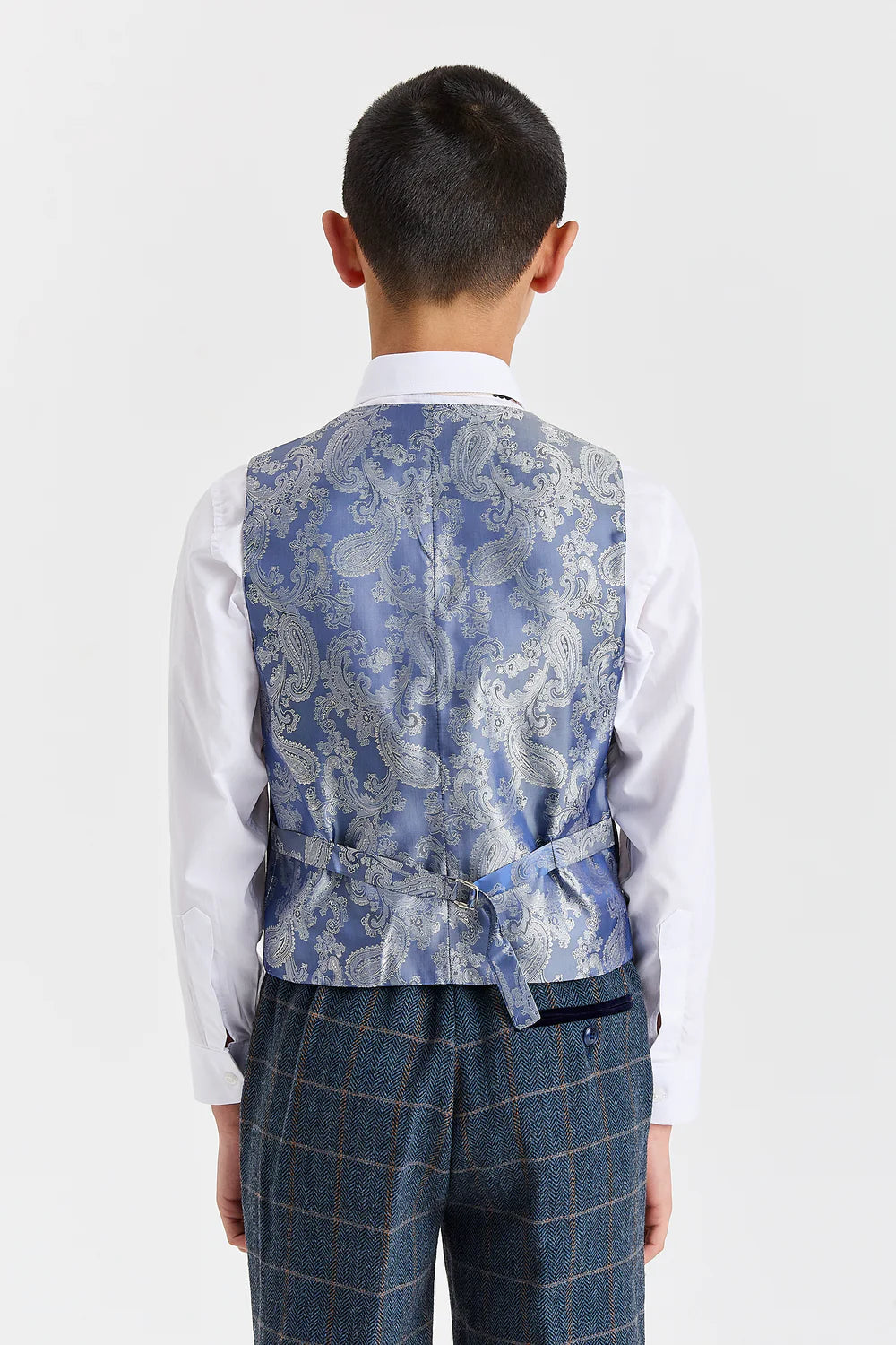 Jungen 3-teiliger Herringbone-Karo-Anzug – Harris Navy