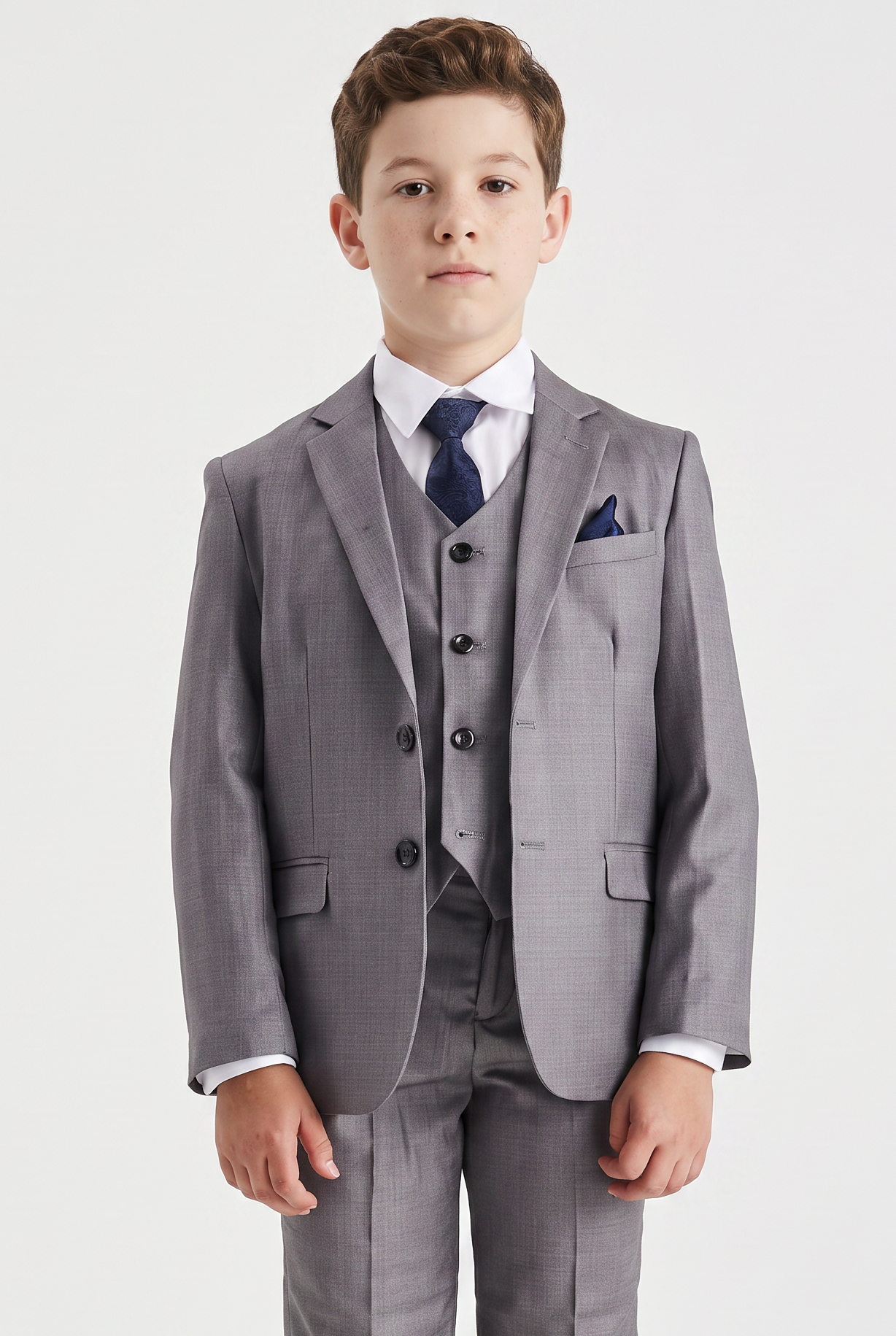 Boys 3-Piece Tailored Fit Grey Formal Suit - Edward Model Picture
