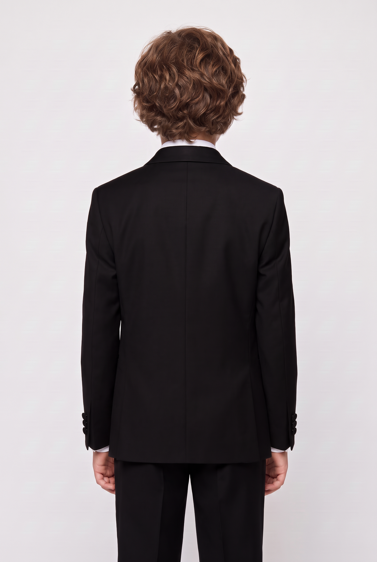 Boys 3-Piece Tuxedo Suit with Satin Notch Lapel - Romano Black Model Back Picture